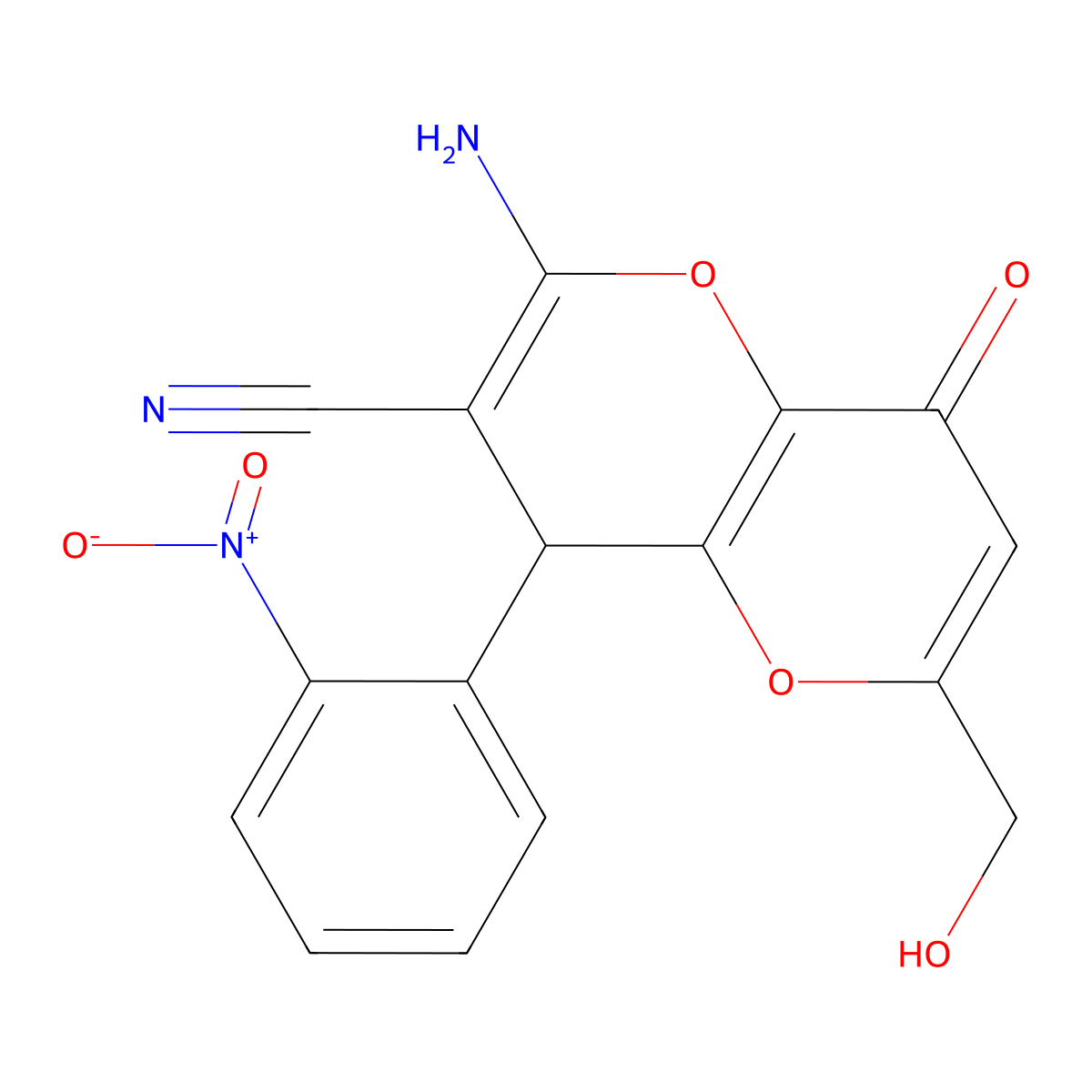 2-Amino-4,8-dihydro-6-(hydroxymethyl)-4-(2-nitrophenyl)-8-oxopyrano(3,2-b)pyran-3-carbonitrile molecular structure, CAS 625376-11-6
