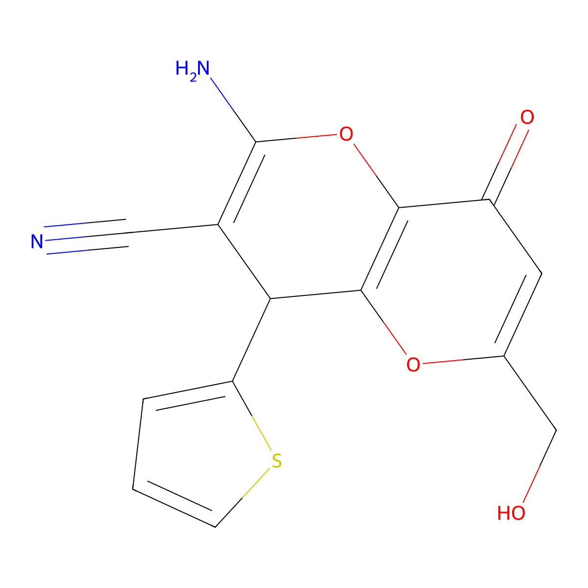 2-Amino-6-(hydroxymethyl)-8-oxo-4-(2-thienyl)-4,8-dihydropyrano[3,2-b]pyran-3-carbonitrile molecular structure, CAS 625376-15-0