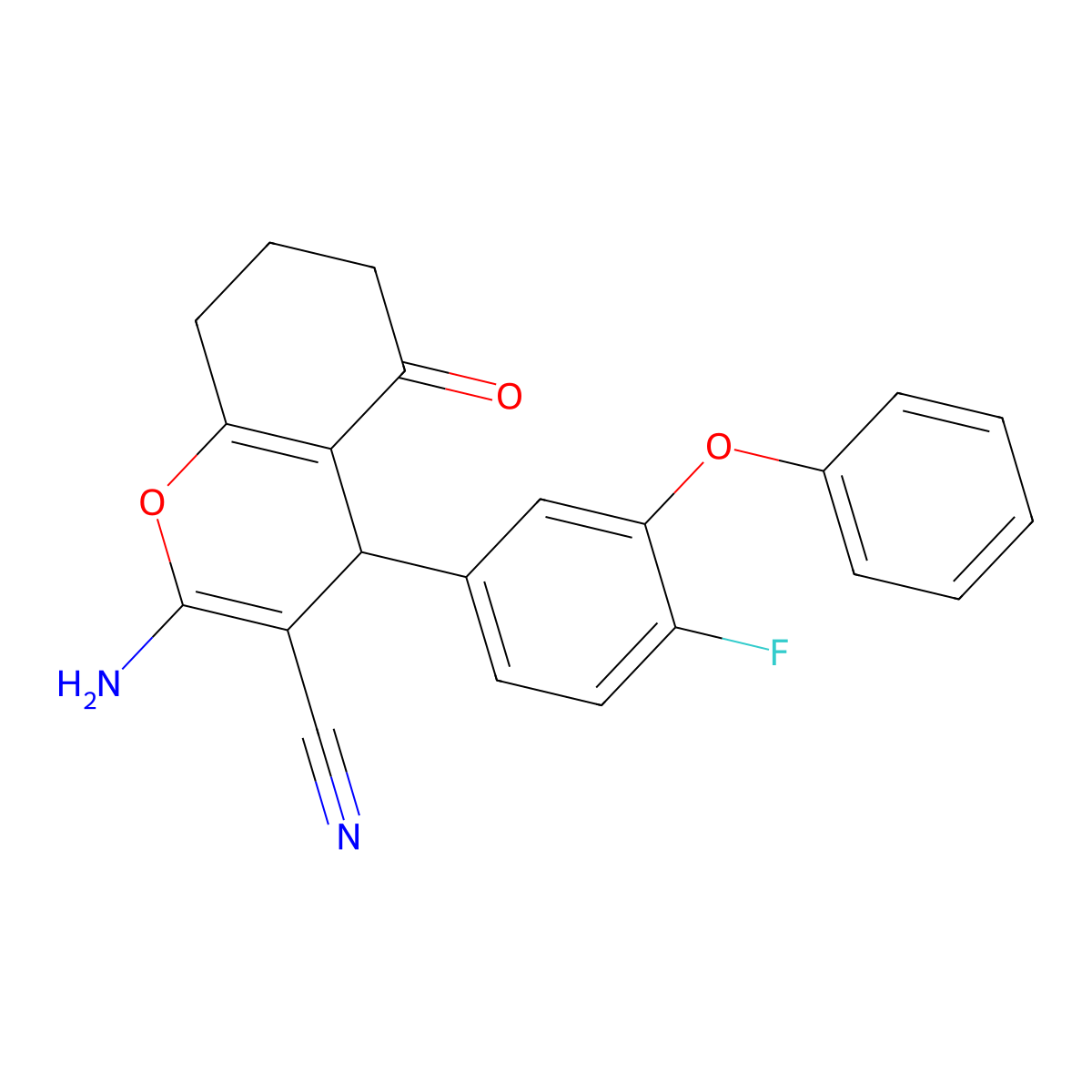 2-amino-4-(4-fluoro-3-phenoxyphenyl)-5-oxo-5,6,7,8-tetrahydro-4H-chromene-3-carbonitrile molecular structure, CAS 625376-17-2