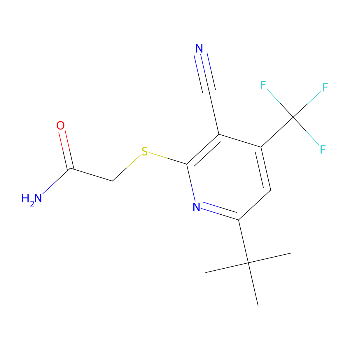 2-((6-(Tert-butyl)-3-cyano-4-(trifluoromethyl)pyridin-2-yl)thio)acetamide molecular structure, CAS 625376-37-6