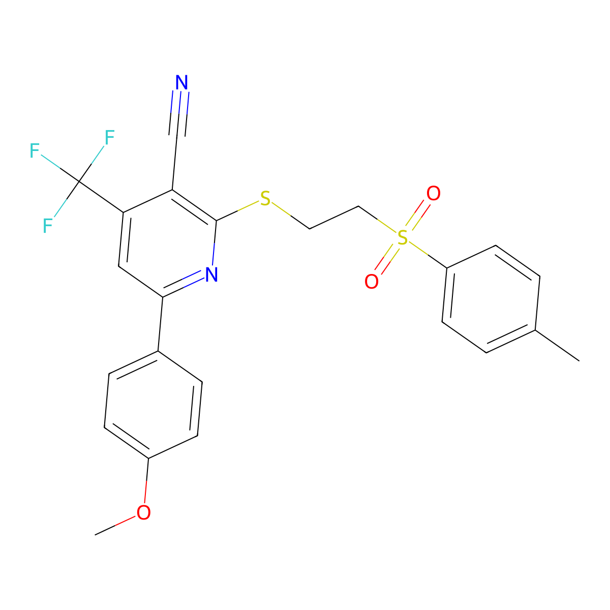 2-[(2-Tosylethyl)thio]-4-(trifluoromethyl)-6-(4-methoxyphenyl)pyridine-3-carbonitrile molecular structure, CAS 625376-41-2