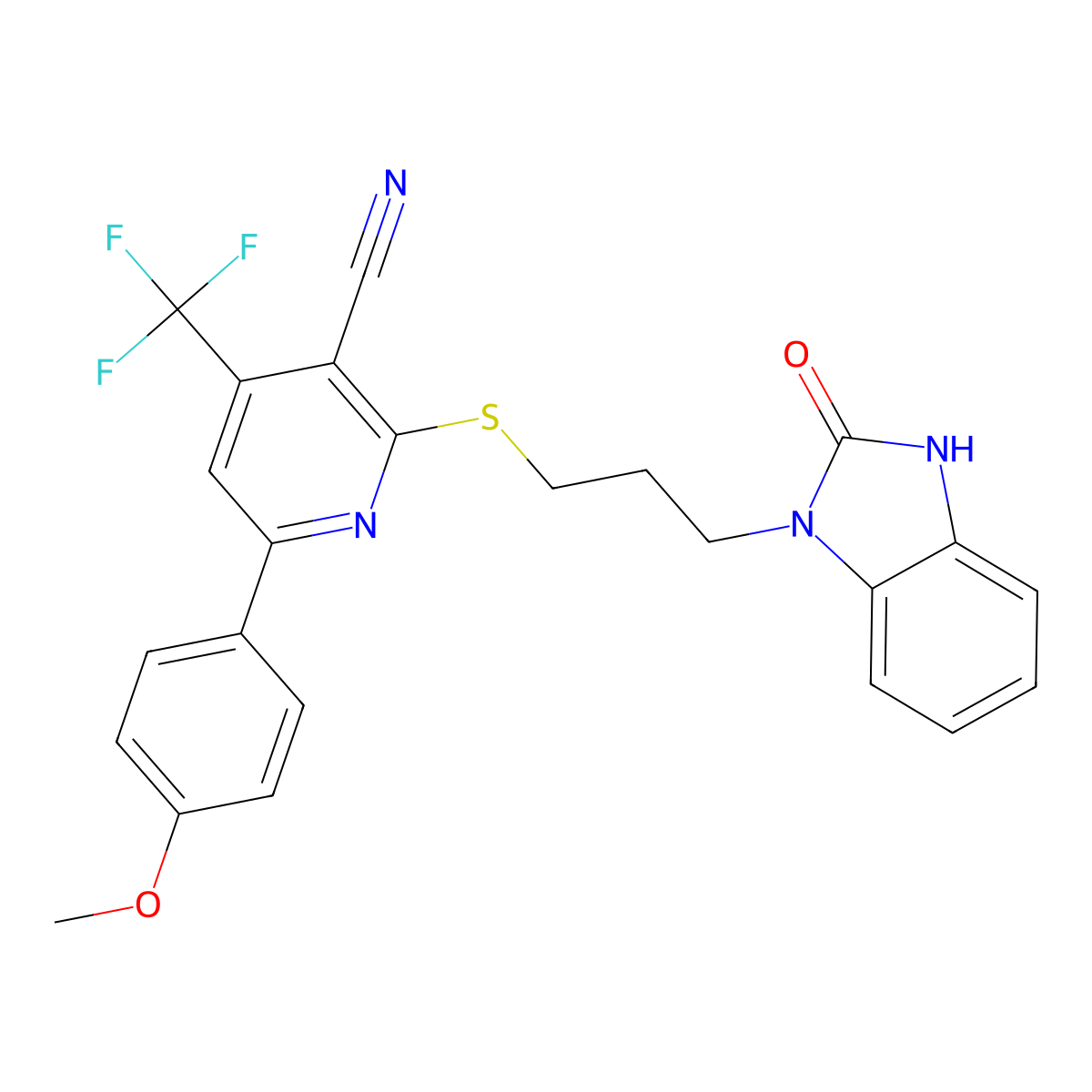 6-(4-methoxyphenyl)-2-[3-(2-oxo-3H-benzimidazol-1-yl)propylsulfanyl]-4-(trifluoromethyl)pyridine-3-carbonitrile molecular structure, CAS 625376-42-3