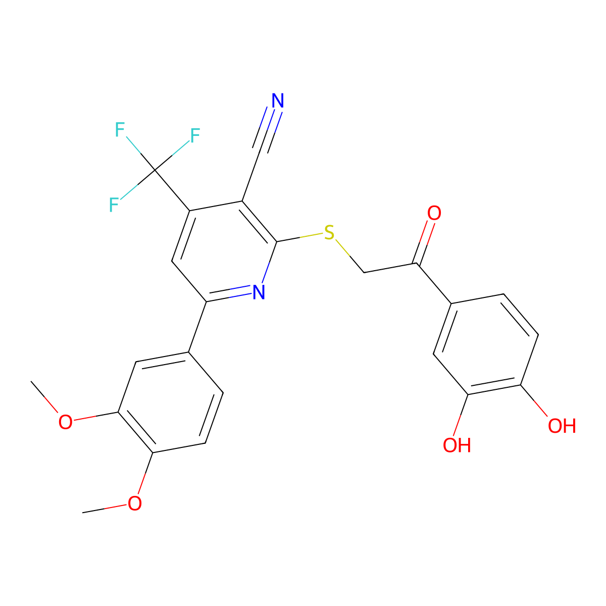 2-{[2-(3,4-Dihydroxyphenyl)-2-oxoethyl]sulfanyl}-6-(3,4-dimethoxyphenyl)-4-(trifluoromethyl)pyridine-3-carbonitrile molecular structure, CAS 625376-44-5