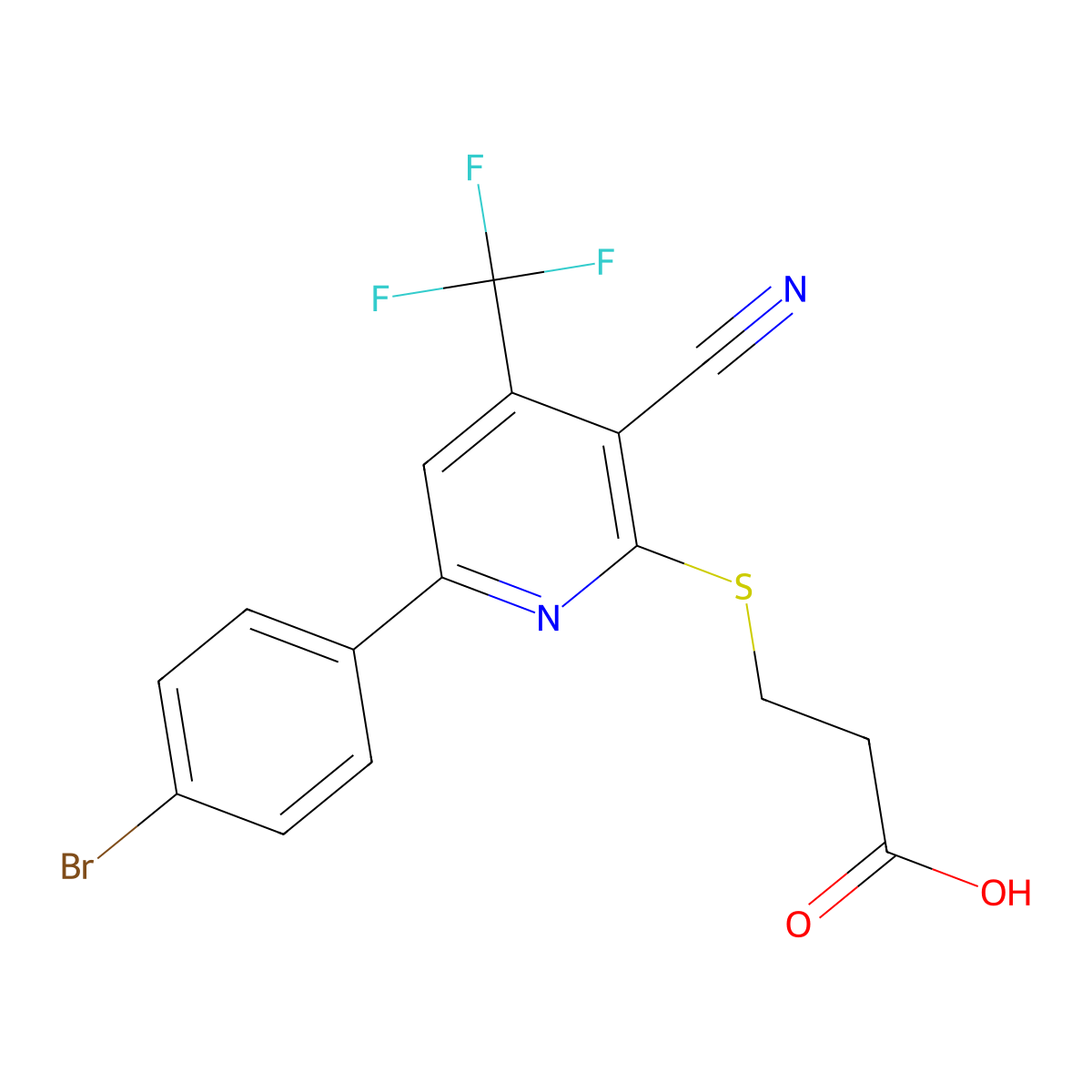 3-{[6-(4-Bromophenyl)-3-cyano-4-(trifluoromethyl)-2-pyridinyl]sulfanyl}propanoic acid molecular structure, CAS 625376-46-7