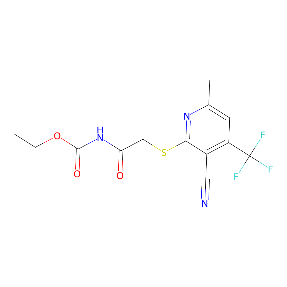 [2-(3-Cyano-6-methyl-4-trifluoromethyl-pyridin-2-ylsulfanyl)-acetyl]-carbamic acid ethyl ester molecular structure, CAS 625376-47-8