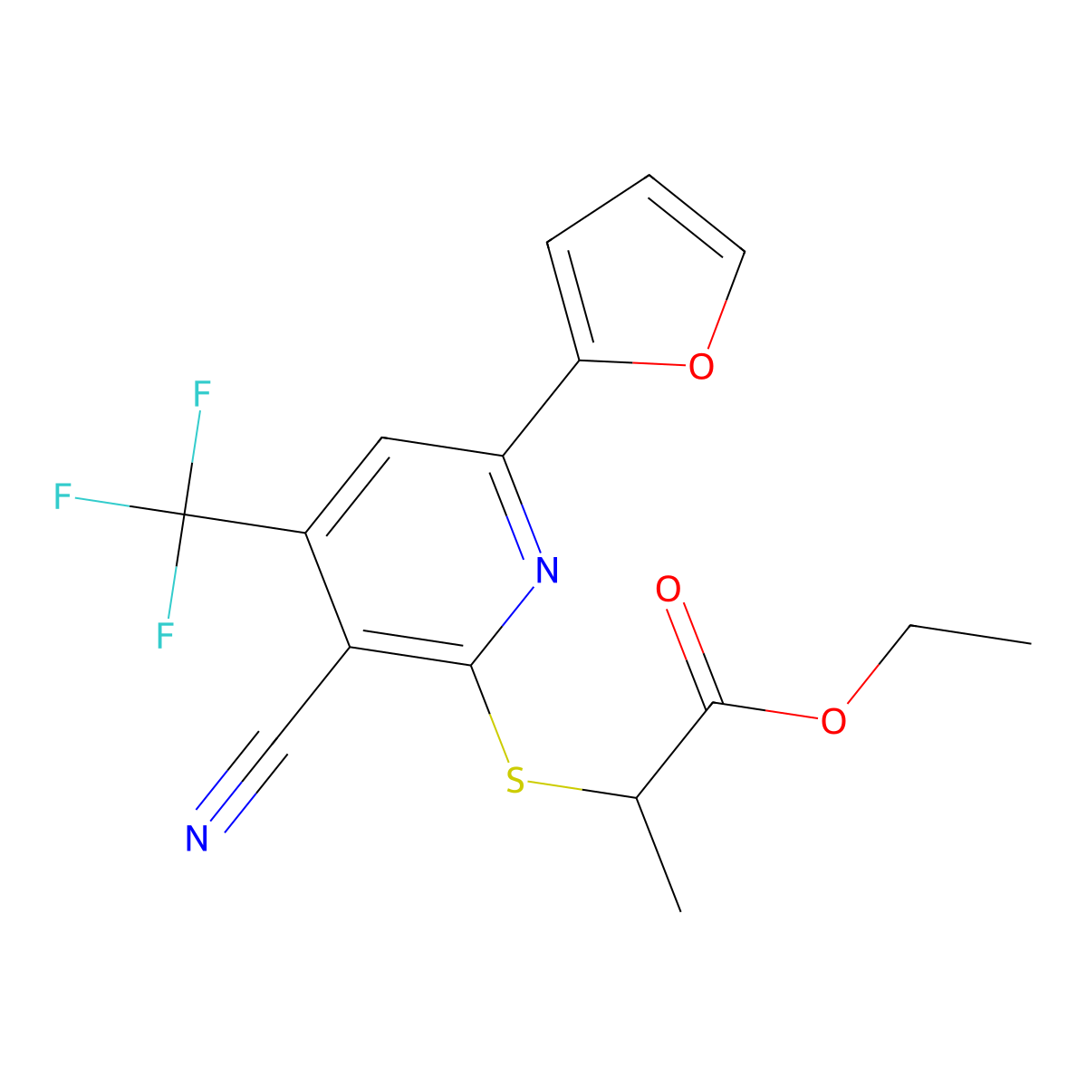 2-[[3-Cyano-6-(2-furanyl)-4-(trifluoromethyl)-2-pyridinyl]thio]propanoic acid ethyl ester molecular structure, CAS 625376-49-0