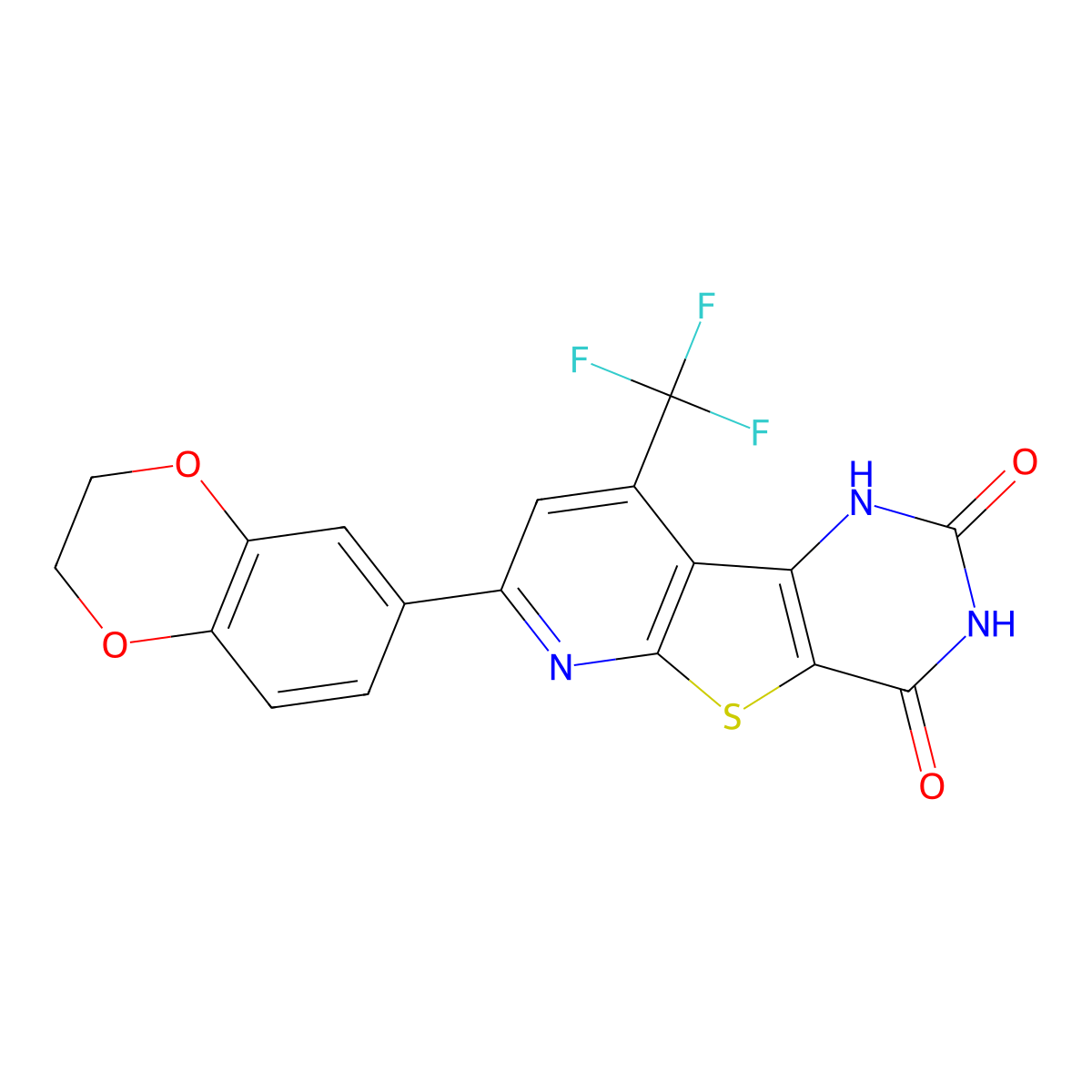11-(2,3-Dihydro-1,4-benzodioxin-6-yl)-6-hydroxy-13-(trifluoromethyl)-8-thia-3,5,10-triazatricyclo[7.4.0.0^{2,7}]trideca-1(9),2(7),5,10,12-pentaen-4-one molecular structure, CAS 625376-54-7