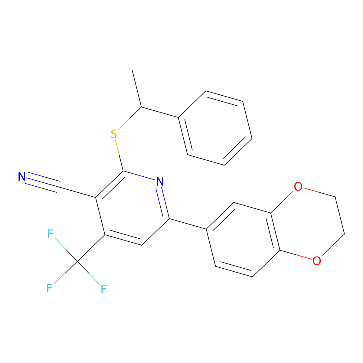 6-(2,3-Dihydro-1,4-benzodioxin-6-yl)-2-[(1-phenylethyl)sulfanyl]-4-(trifluoromethyl)pyridine-3-carbonitrile molecular structure, CAS 625376-56-9