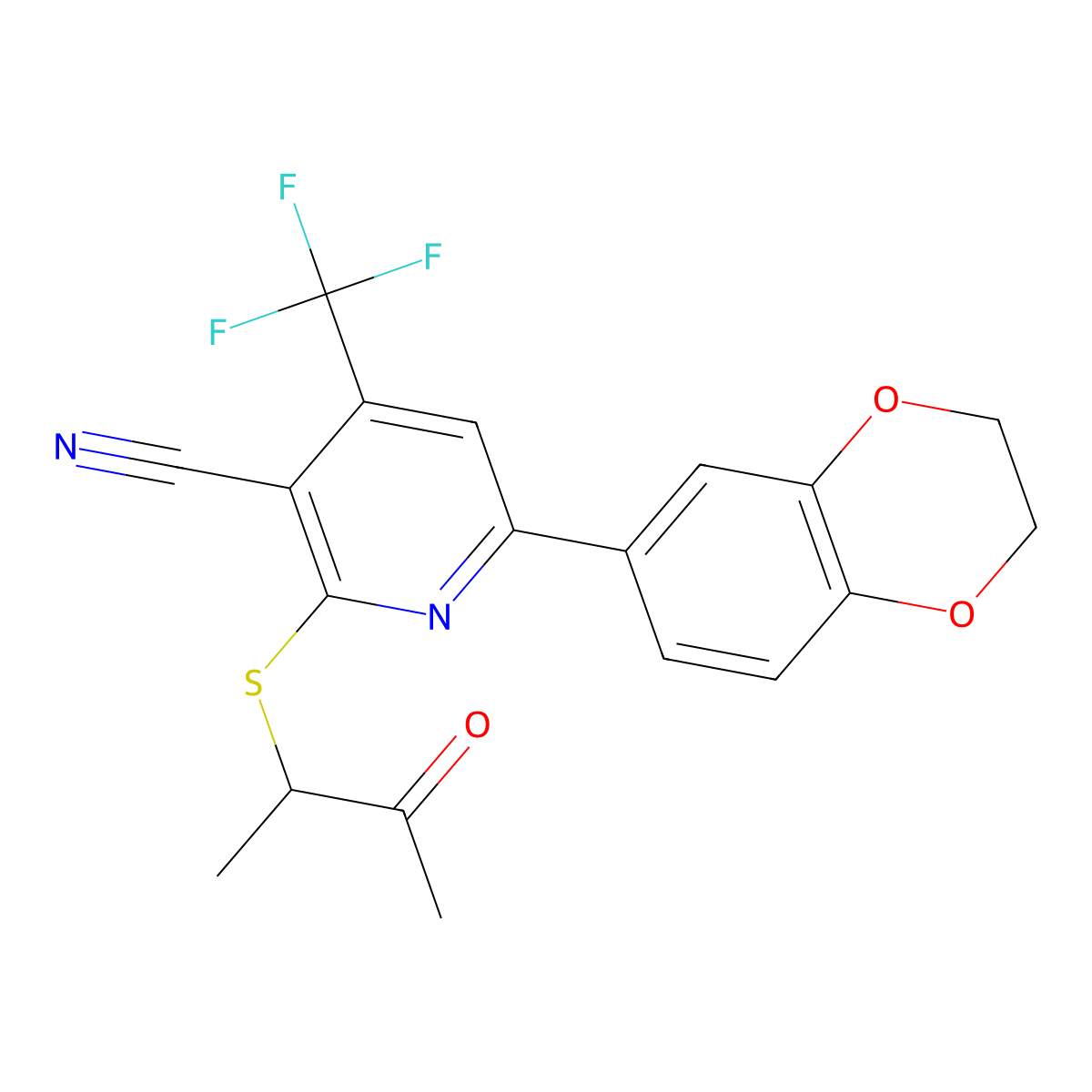 6-(2,3-Dihydro-1,4-benzodioxin-6-yl)-2-[(3-oxobutan-2-yl)sulfanyl]-4-(trifluoromethyl)pyridine-3-carbonitrile molecular structure, CAS 625376-57-0