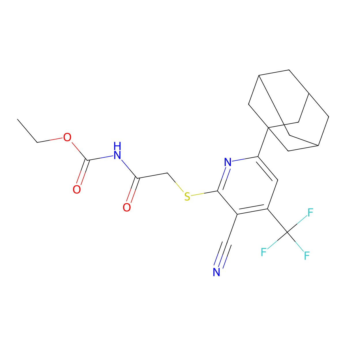 ethyl N-(2-{[6-(1-adamantyl)-3-cyano-4-(trifluoromethyl)-2-pyridinyl]sulfanyl}acetyl)carbamate molecular structure, CAS 625376-59-2
