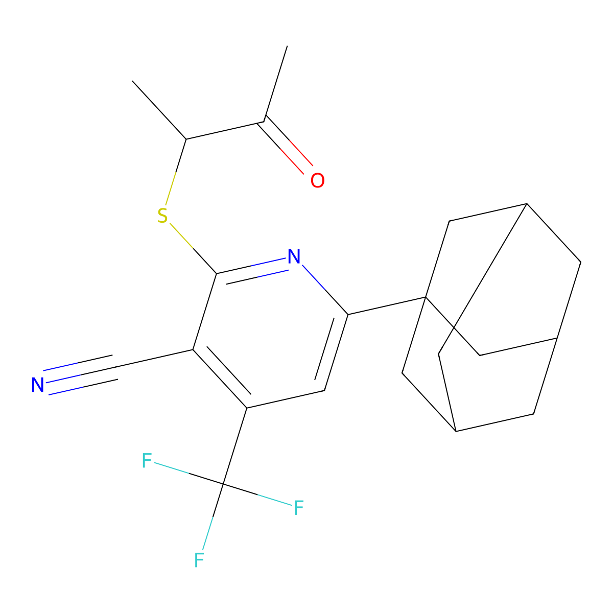 6-(1-Adamantyl)-2-[(1-methyl-2-oxopropyl)sulfanyl]-4-(trifluoromethyl)nicotinonitrile molecular structure, CAS 625376-60-5