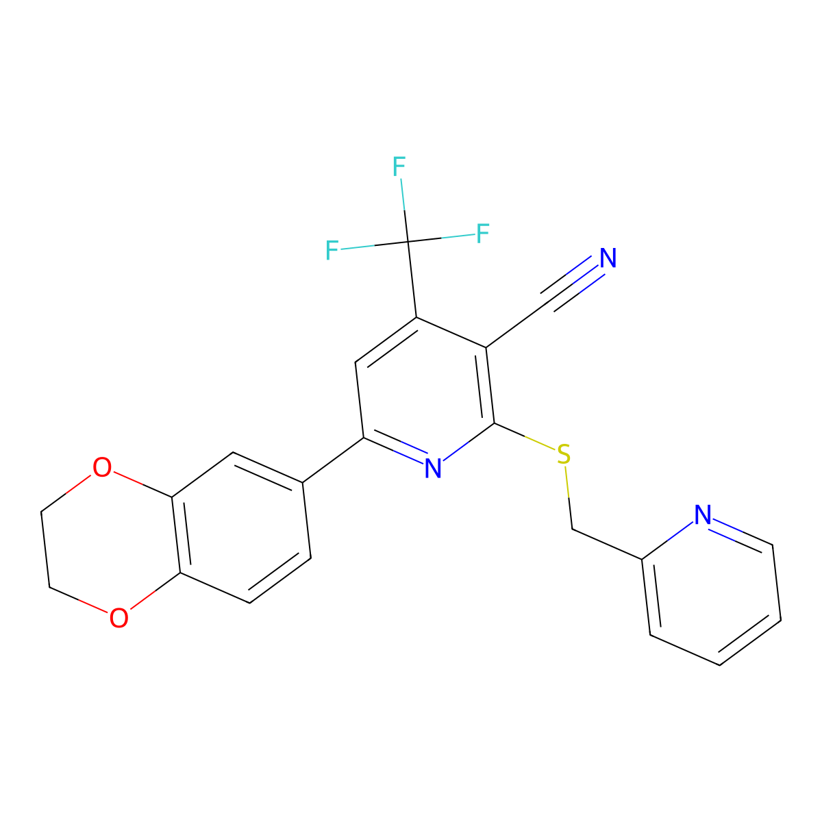 6-(2,3-Dihydro-1,4-benzodioxin-6-yl)-2-[(2-pyridinylmethyl)sulfanyl]-4-(trifluoromethyl)nicotinonitrile molecular structure, CAS 625376-83-2