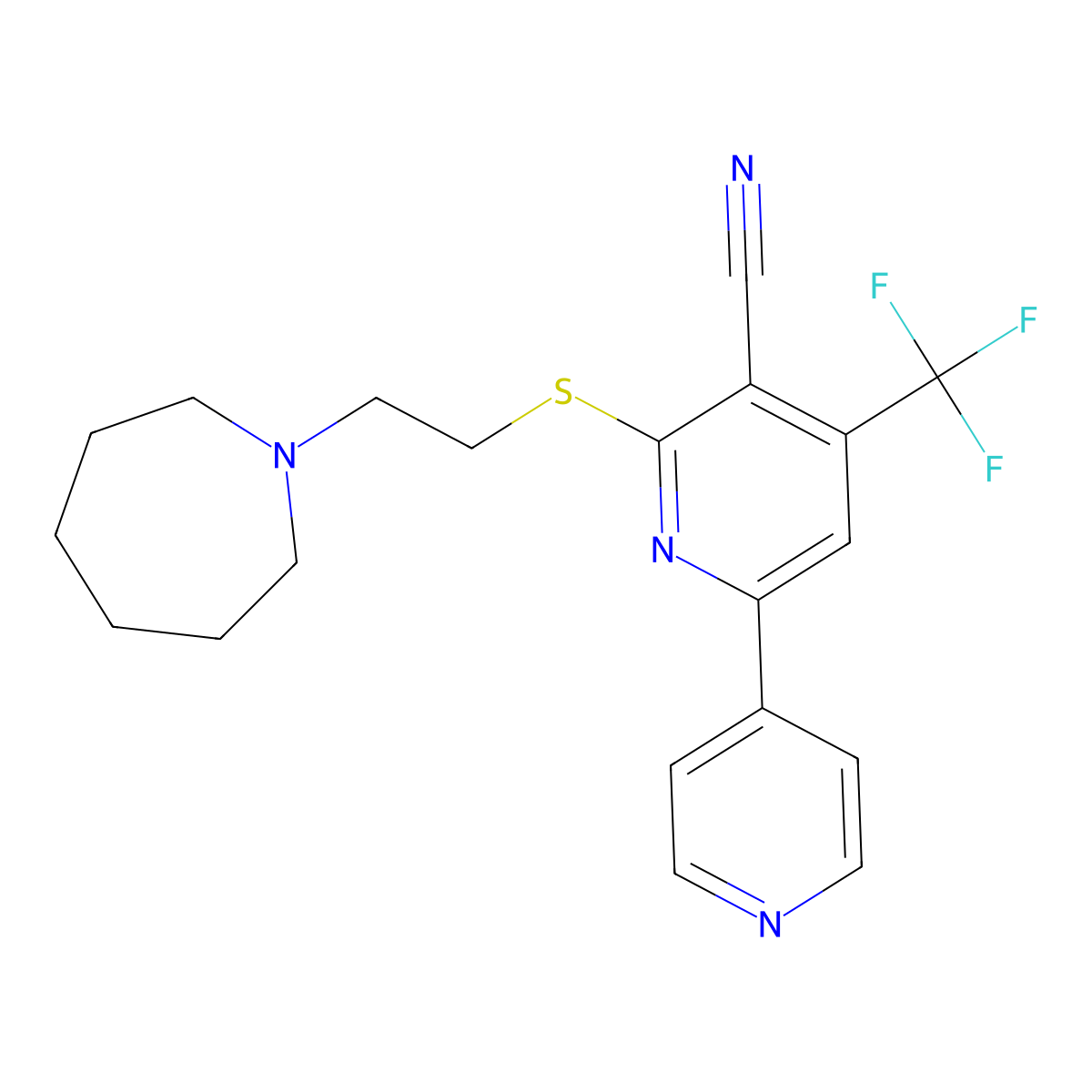 2-[2-(Azepan-1-yl)ethylsulfanyl]-6-pyridin-4-yl-4-(trifluoromethyl)pyridine-3-carbonitrile molecular structure, CAS 625376-88-7