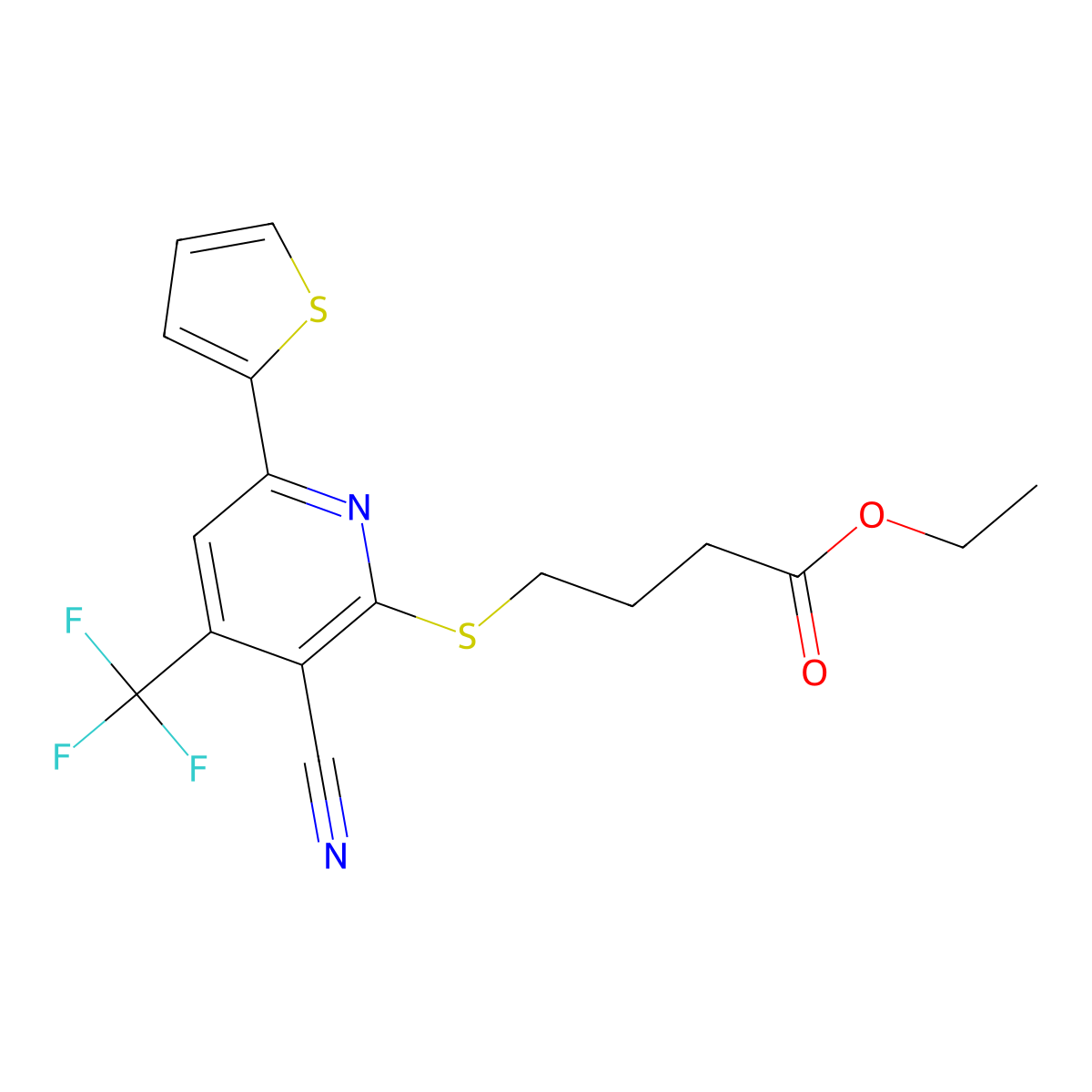Ethyl 4-[3-cyano-6-thiophen-2-yl-4-(trifluoromethyl)pyridin-2-yl]sulfanylbutanoate molecular structure, CAS 625376-89-8