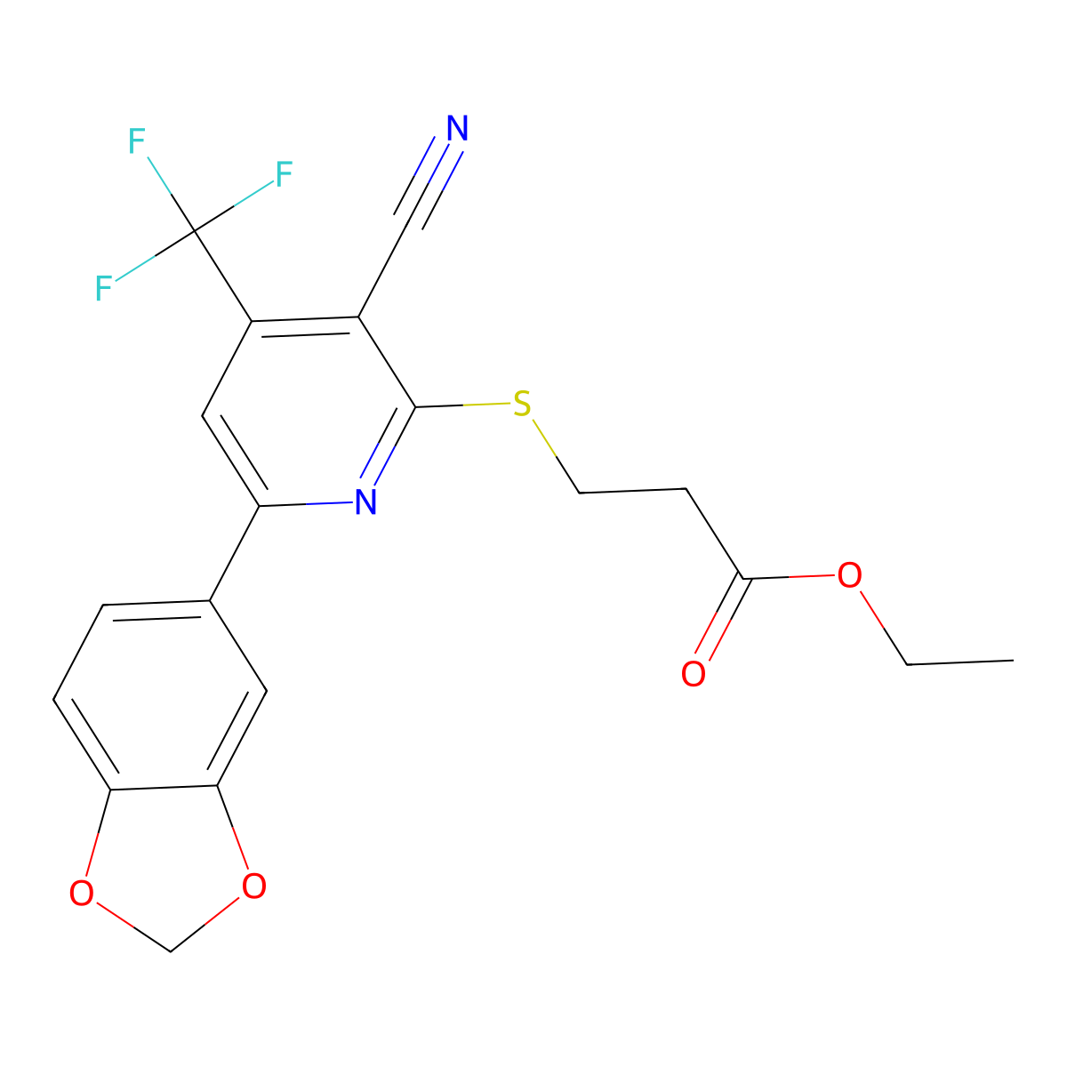 Ethyl 3-{[6-(1,3-benzodioxol-5-yl)-3-cyano-4-(trifluoromethyl)-2-pyridinyl]sulfanyl}propanoate molecular structure, CAS 625376-94-5
