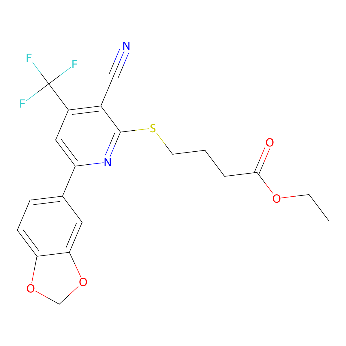 Ethyl 4-[6-(1,3-benzodioxol-5-yl)-3-cyano-4-(trifluoromethyl)pyridin-2-yl]sulfanylbutanoate molecular structure, CAS 625376-95-6