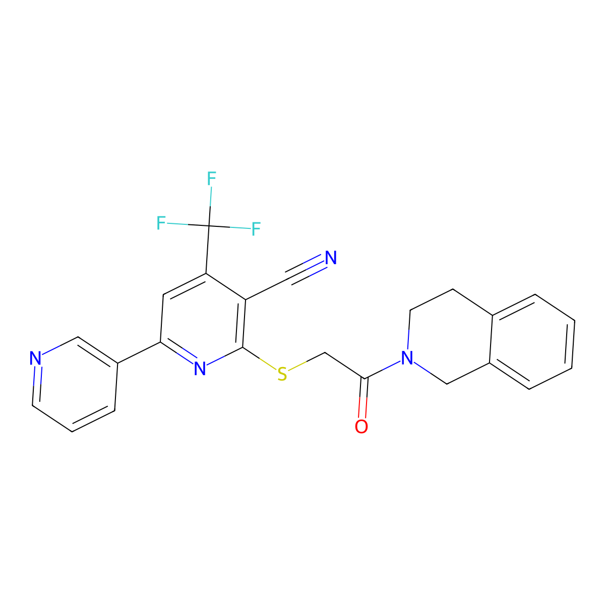 2-[2-(3,4-dihydro-1H-isoquinolin-2-yl)-2-oxoethyl]sulfanyl-6-pyridin-3-yl-4-(trifluoromethyl)pyridine-3-carbonitrile molecular structure, CAS 625377-02-8