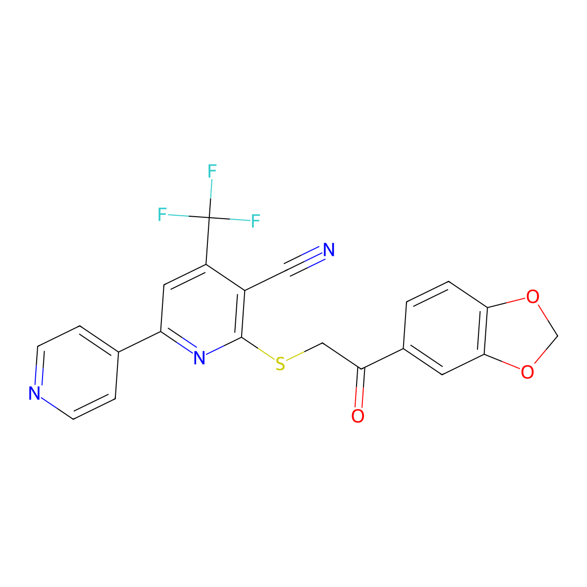 2-[2-(1,3-Benzodioxol-5-yl)-2-oxoethyl]sulfanyl-6-pyridin-4-yl-4-(trifluoromethyl)pyridine-3-carbonitrile molecular structure, CAS 625377-04-0