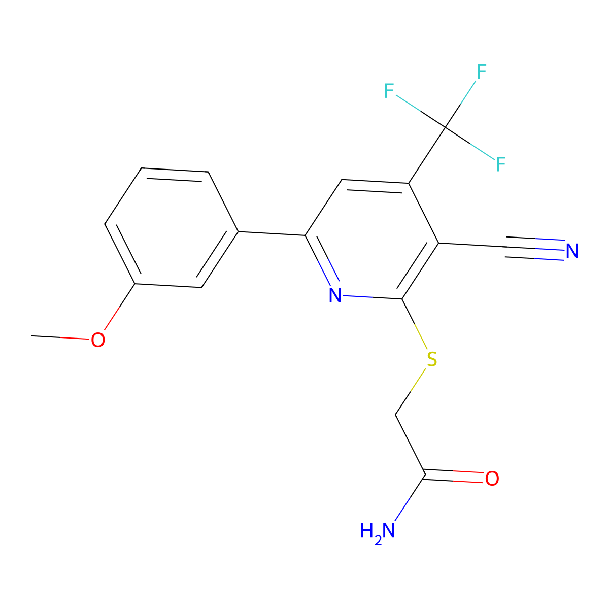 2-{[3-Cyano-6-(3-methoxyphenyl)-4-(trifluoromethyl)pyridin-2-yl]sulfanyl}acetamide molecular structure, CAS 625377-09-5