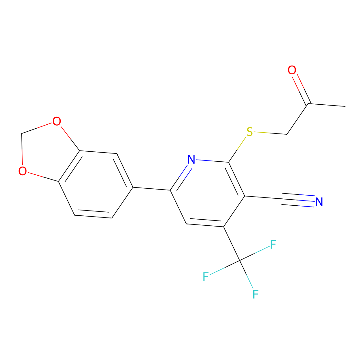 6-(1,3-Benzodioxol-5-yl)-2-(2-oxopropylsulfanyl)-4-(trifluoromethyl)pyridine-3-carbonitrile molecular structure, CAS 625377-10-8