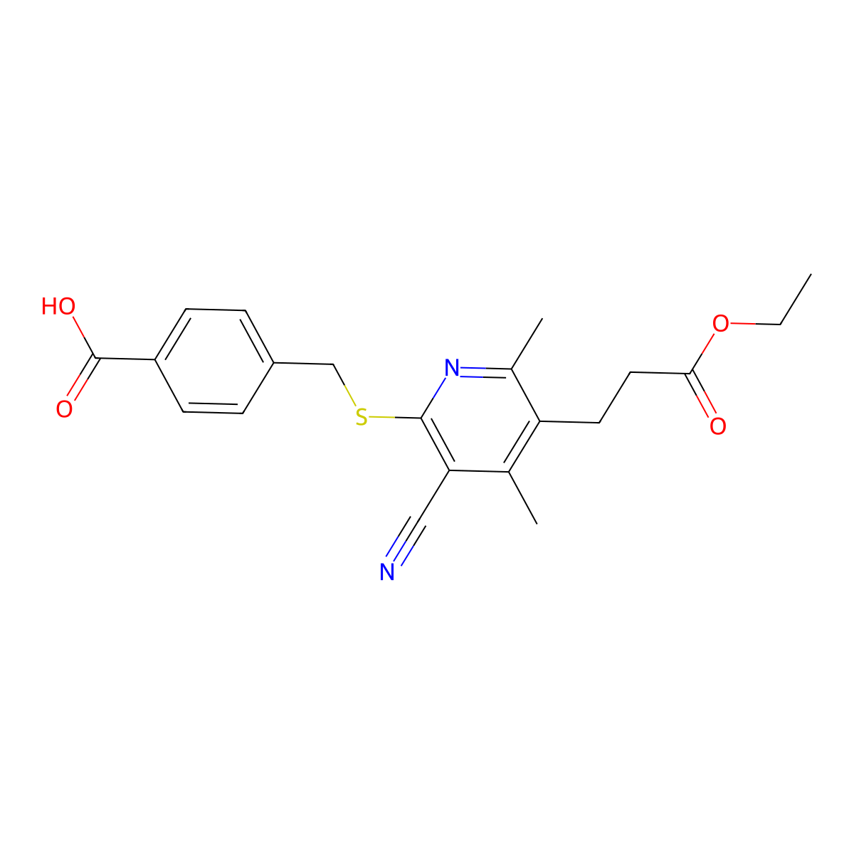 4-[[3-Cyano-5-(3-ethoxy-3-oxopropyl)-4,6-dimethylpyridin-2-yl]sulfanylmethyl]benzoic acid molecular structure, CAS 625377-11-9