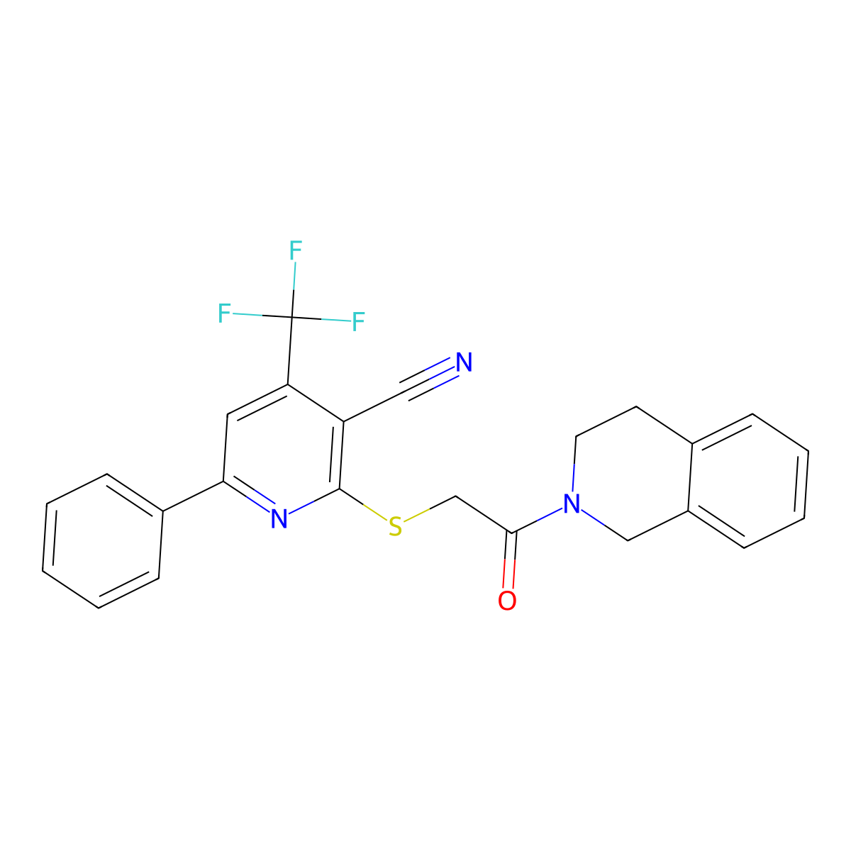2-({2-[3,4-dihydro-2(1H)-isoquinolinyl]-2-oxoethyl}sulfanyl)-6-phenyl-4-(trifluoromethyl)nicotinonitrile molecular structure, CAS 625377-15-3