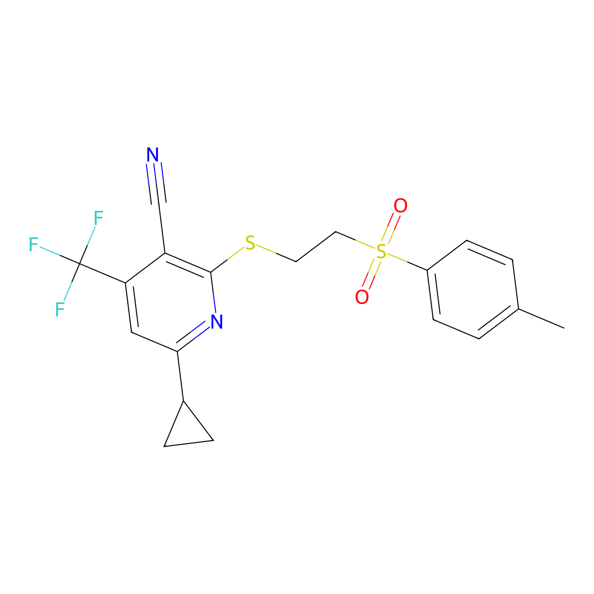 6-Cyclopropyl-2-({2-[(4-methylphenyl)sulfonyl]ethyl}sulfanyl)-4-(trifluoromethyl)nicotinonitrile molecular structure, CAS 625377-24-4