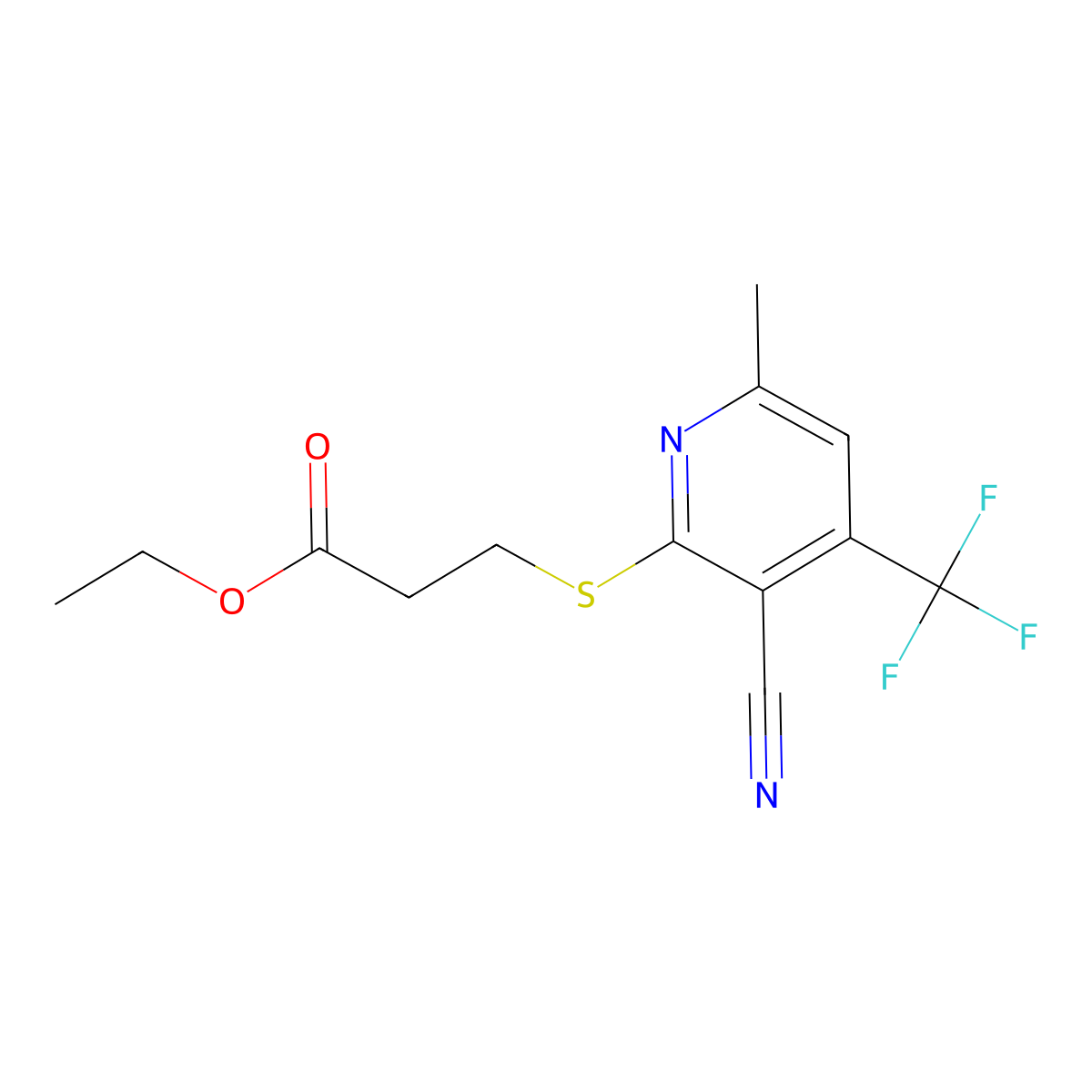Ethyl 3-{[3-cyano-6-methyl-4-(trifluoromethyl)-2-pyridinyl]sulfanyl}propanoate molecular structure, CAS 625377-27-7