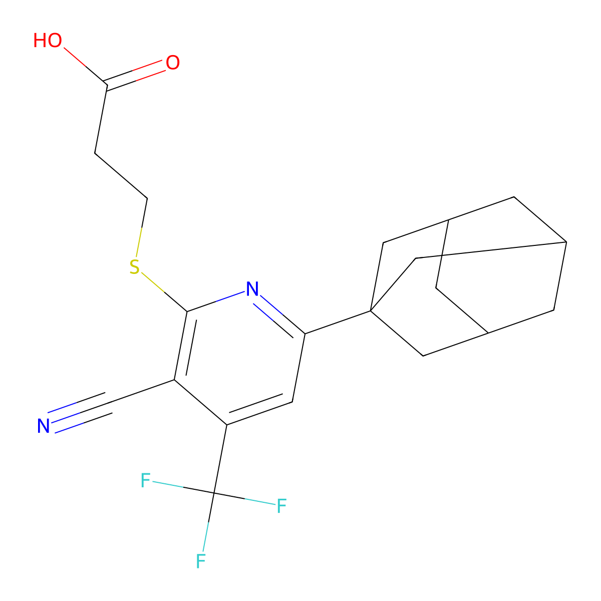 3-{[6-(1-Adamantyl)-3-cyano-4-(trifluoromethyl)pyridin-2-yl]sulfanyl}propanoic acid molecular structure, CAS 625377-28-8