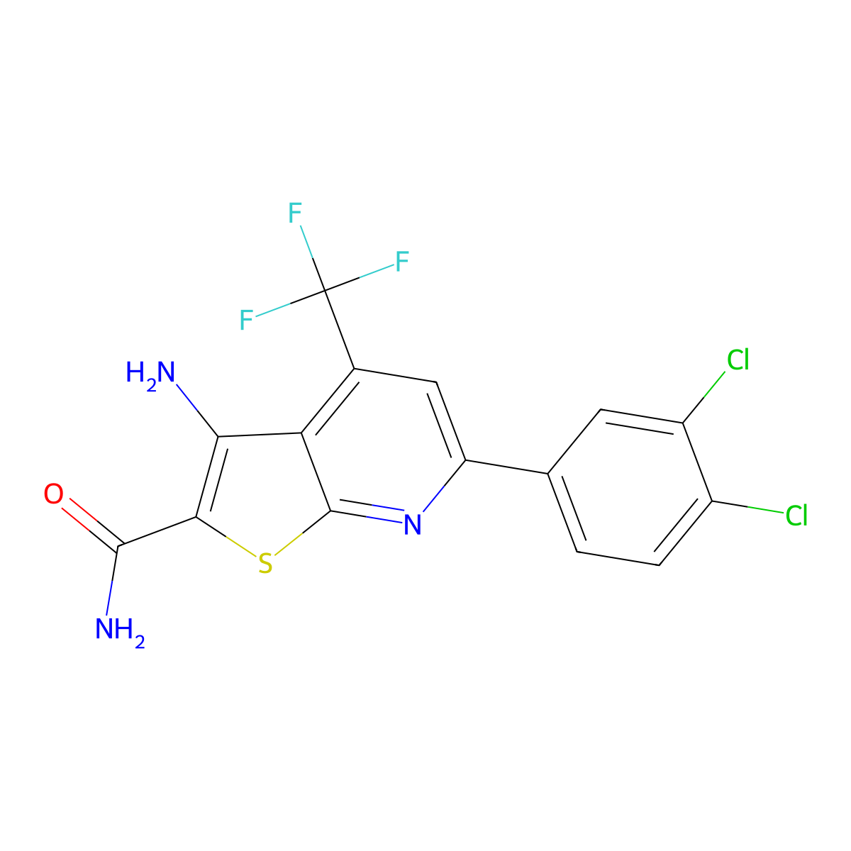 3-Amino-6-(3,4-dichlorophenyl)-4-(trifluoromethyl)thieno[2,3-b]pyridine-2-carboxamide molecular structure, CAS 625377-30-2