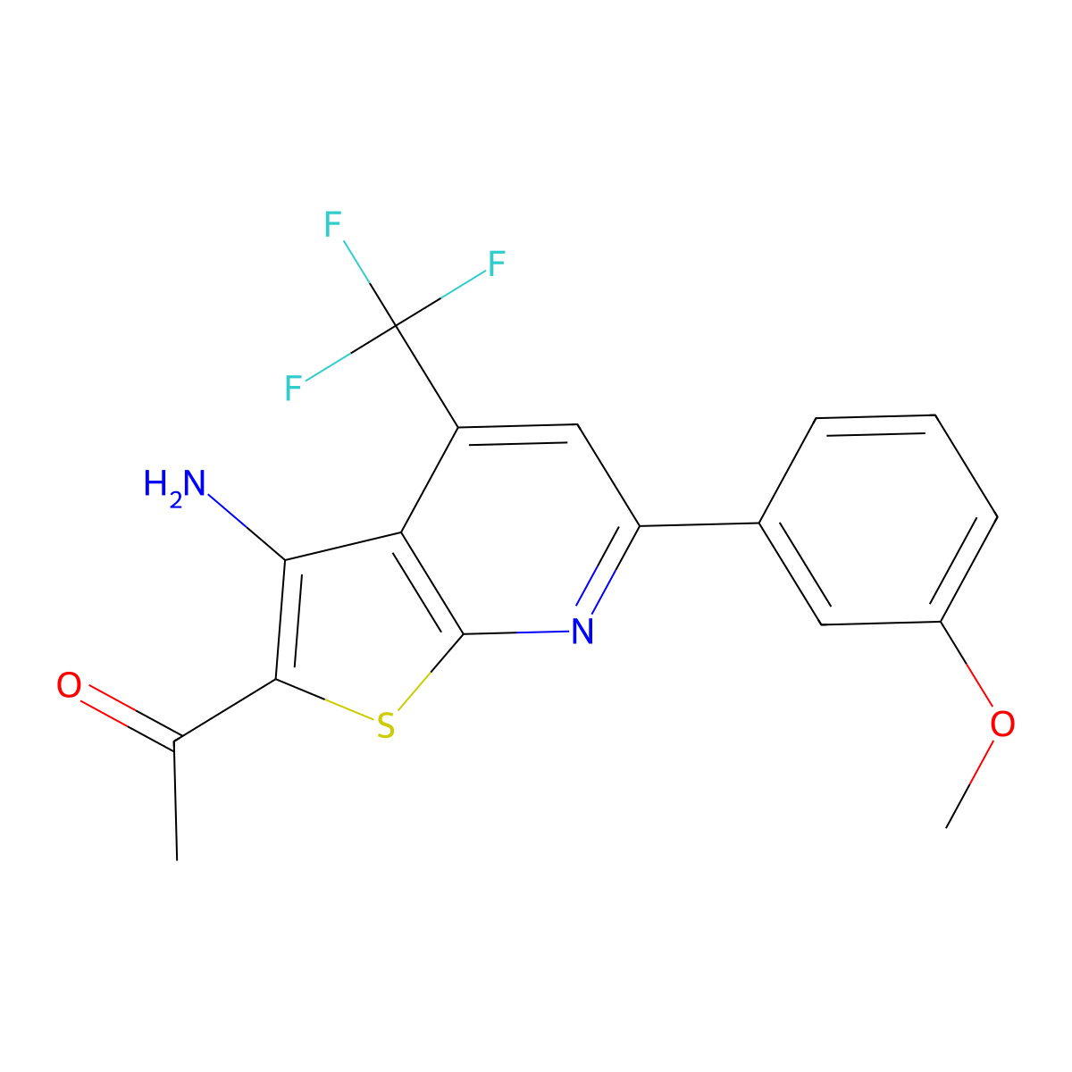 1-[3-Amino-6-(3-methoxyphenyl)-4-(trifluoromethyl)thieno[2,3-b]pyridin-2-yl]ethanone molecular structure, CAS 625377-34-6