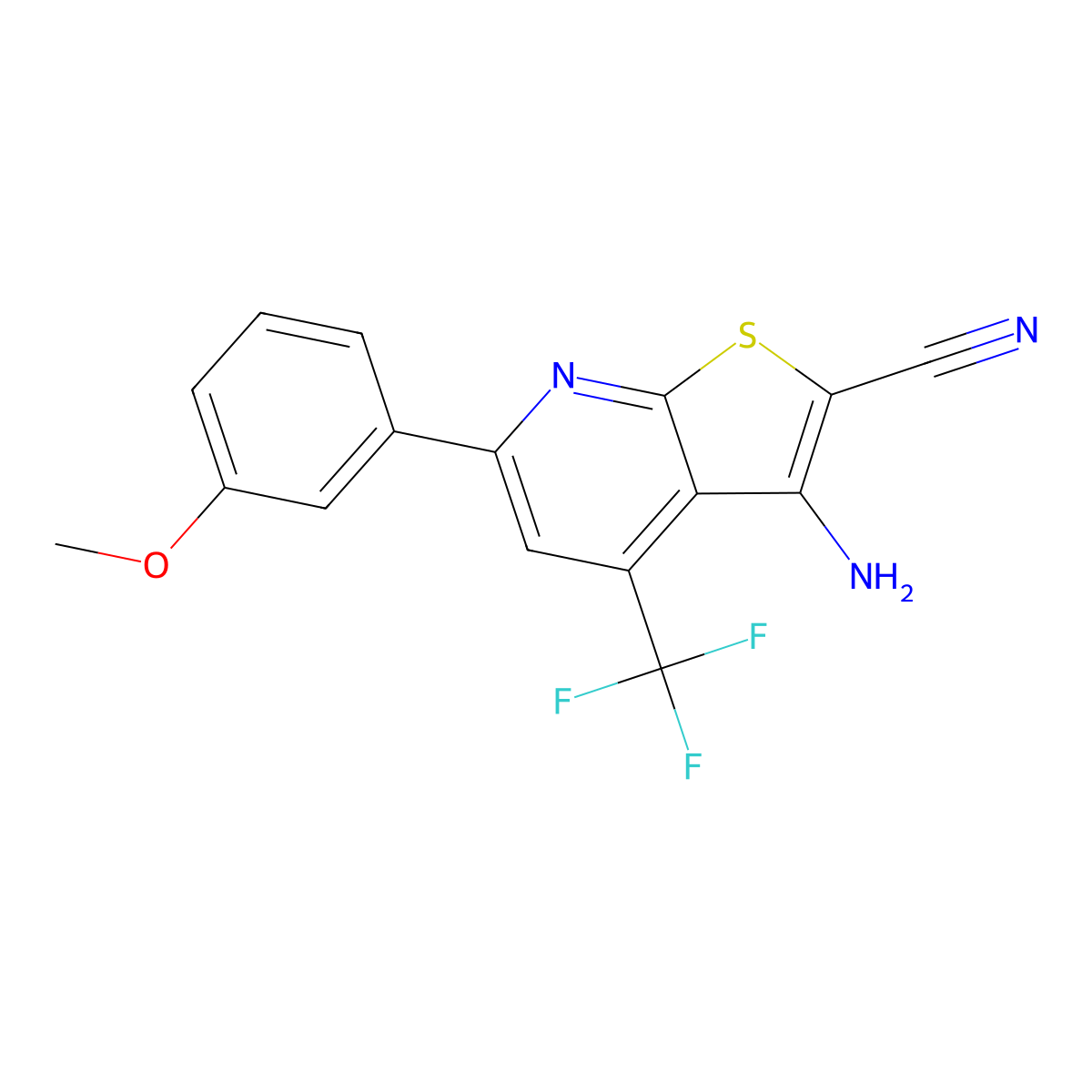 3-Amino-6-(3-methoxyphenyl)-4-(trifluoromethyl)thieno[2,3-b]pyridine-2-carbonitrile molecular structure, CAS 625377-35-7