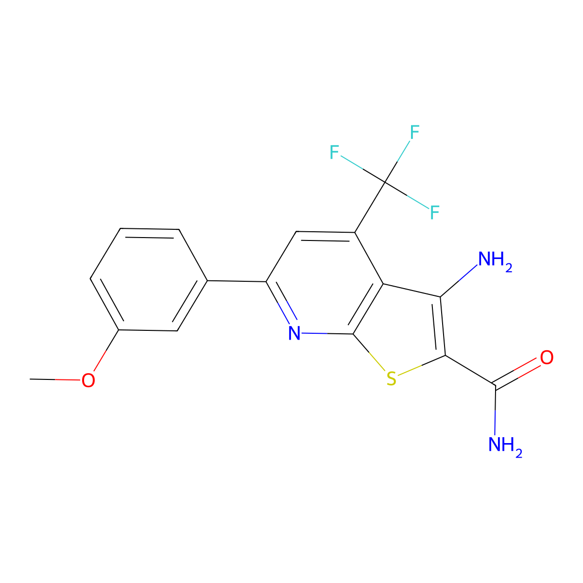 3-Amino-6-(3-methoxyphenyl)-4-(trifluoromethyl)thieno[2,3-b]pyridine-2-carboxamide molecular structure, CAS 625377-37-9