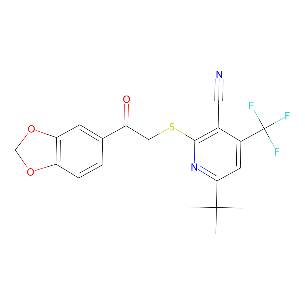 2-[2-(1,3-Benzodioxol-5-yl)-2-oxoethyl]sulfanyl-6-tert-butyl-4-(trifluoromethyl)pyridine-3-carbonitrile molecular structure, CAS 625377-40-4