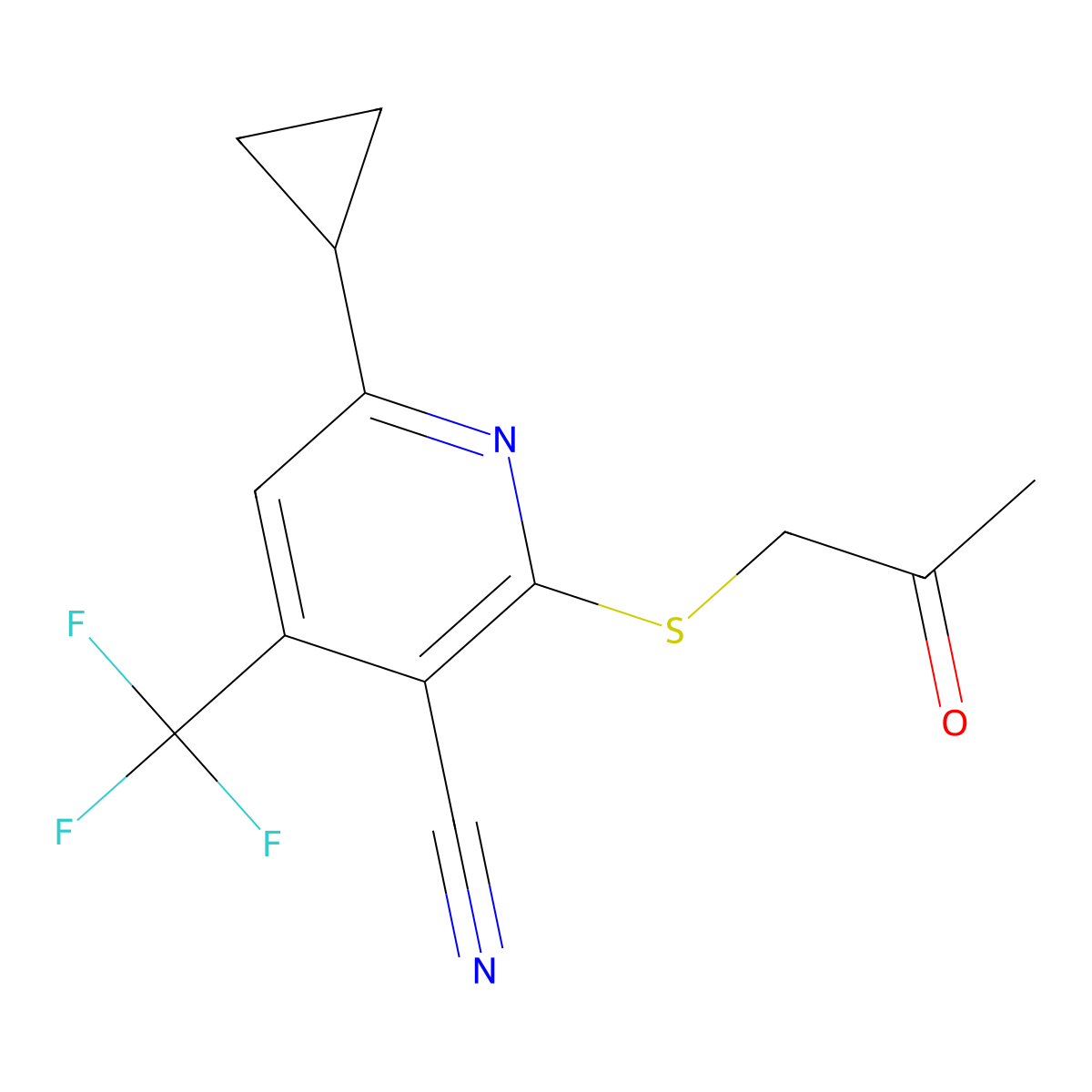 6-Cyclopropyl-2-[(2-oxopropyl)sulfanyl]-4-(trifluoromethyl)nicotinonitrile molecular structure, CAS 625377-44-8
