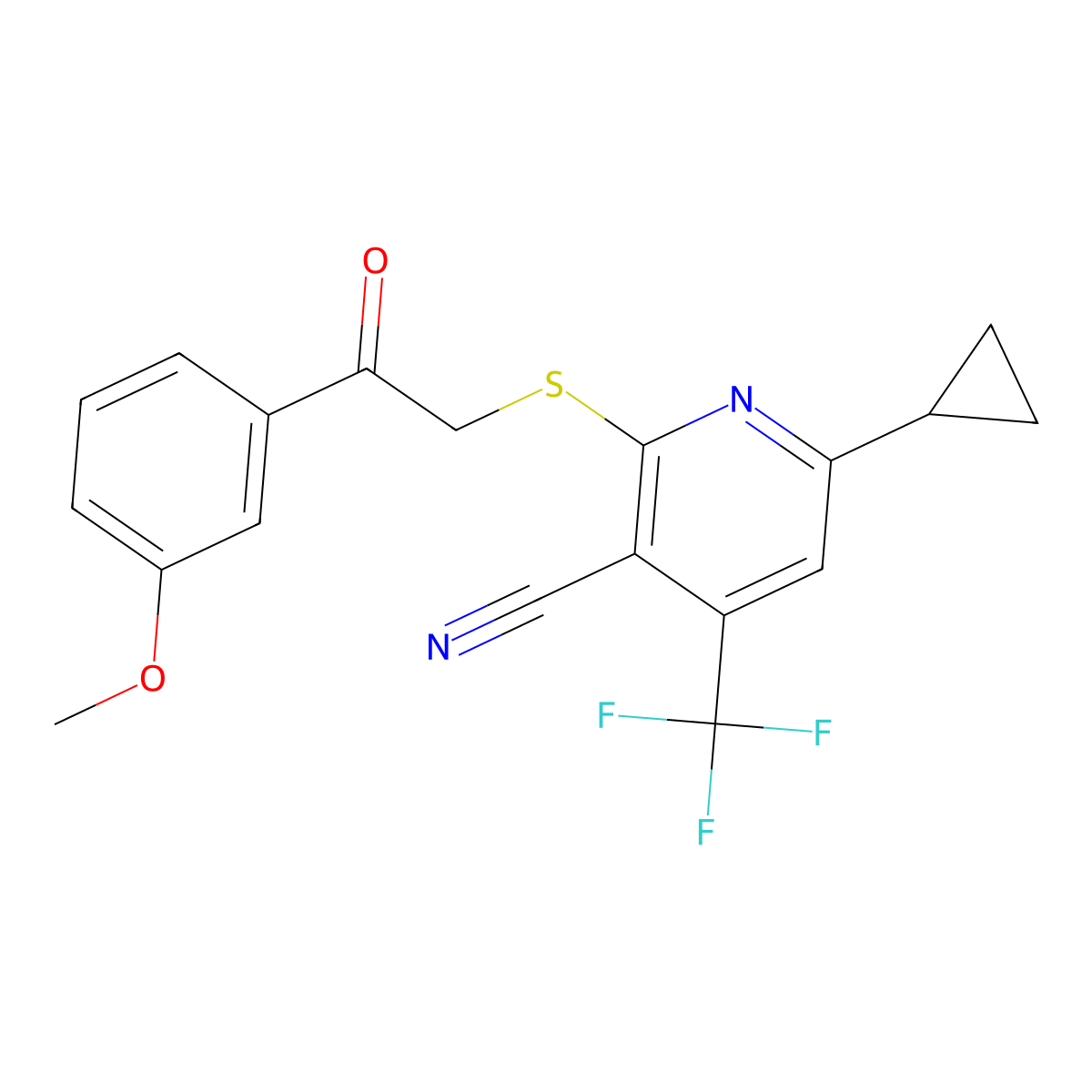 6-Cyclopropyl-2-{[2-(3-methoxyphenyl)-2-oxoethyl]sulfanyl}-4-(trifluoromethyl)nicotinonitrile molecular structure, CAS 625377-48-2