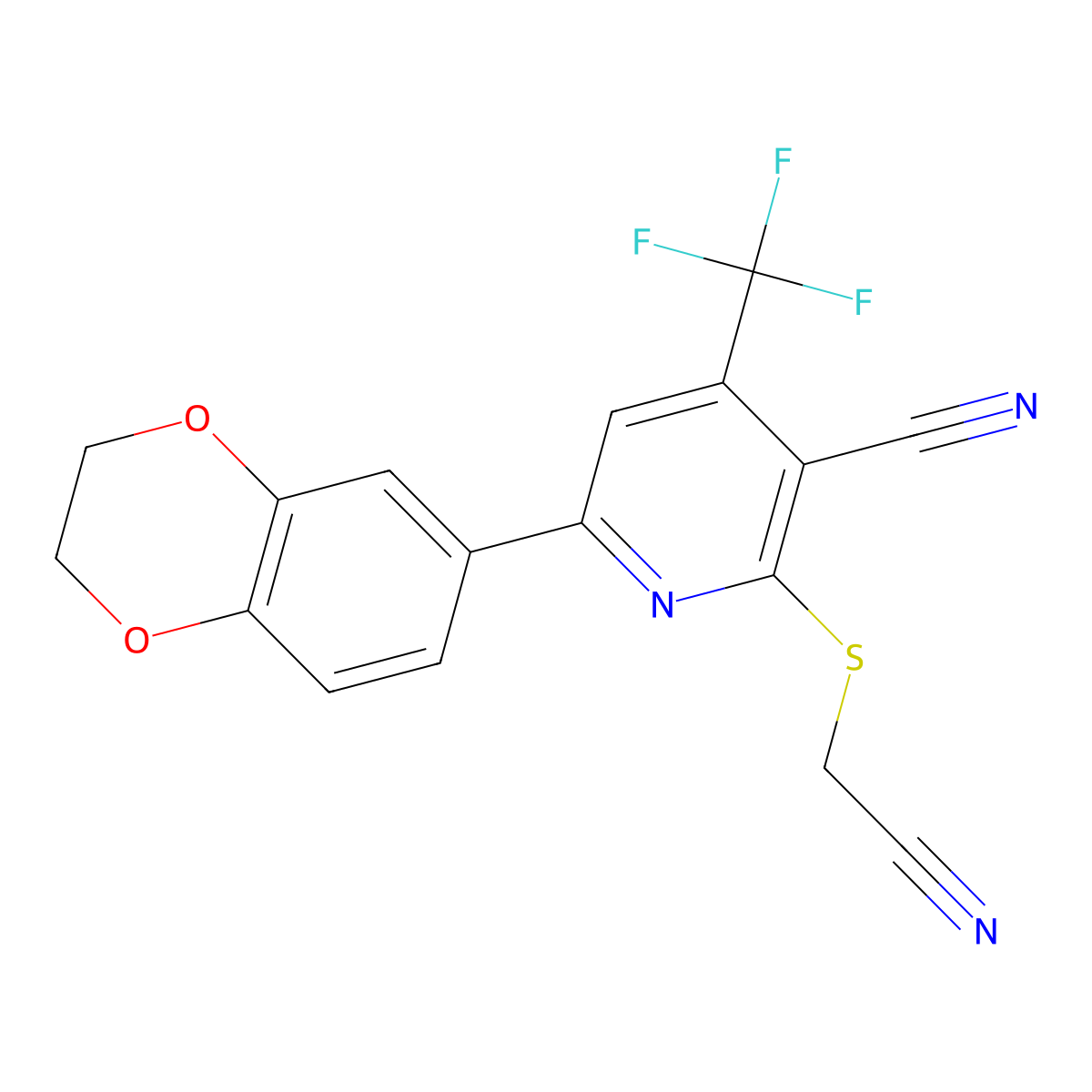 2-(Cyanomethylsulfanyl)-6-(2,3-dihydro-1,4-benzodioxin-6-yl)-4-(trifluoromethyl)pyridine-3-carbonitrile molecular structure, CAS 625377-55-1