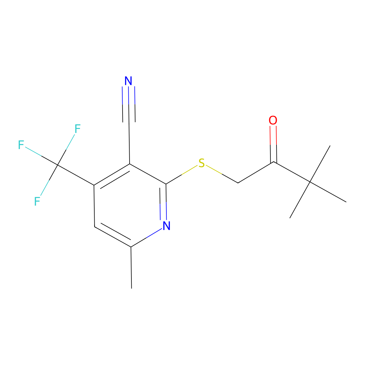 2-[(3,3-Dimethyl-2-oxobutyl)sulfanyl]-6-methyl-4-(trifluoromethyl)nicotinonitrile molecular structure, CAS 625377-56-2