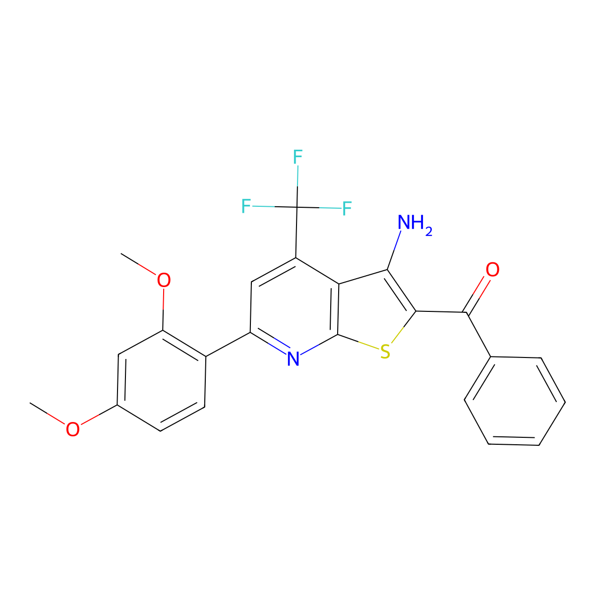 [3-Amino-6-(2,4-dimethoxyphenyl)-4-(trifluoromethyl)thieno[2,3-b]pyridin-2-yl](phenyl)methanone molecular structure, CAS 625377-58-4
