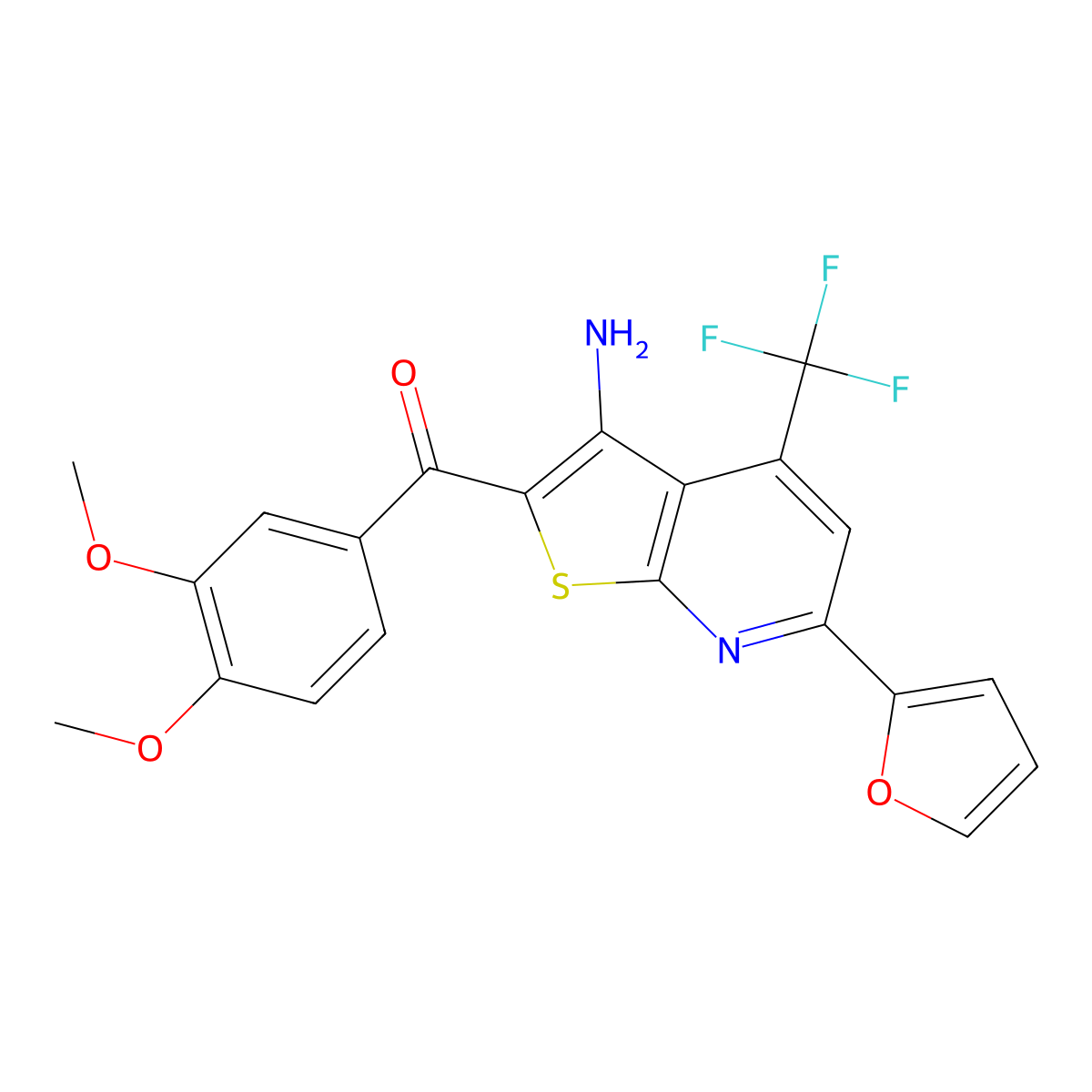 [3-Amino-6-(2-furyl)-4-(trifluoromethyl)thieno[2,3-b]pyridin-2-yl](3,4-dimethoxyphenyl)methanone molecular structure, CAS 625377-62-0