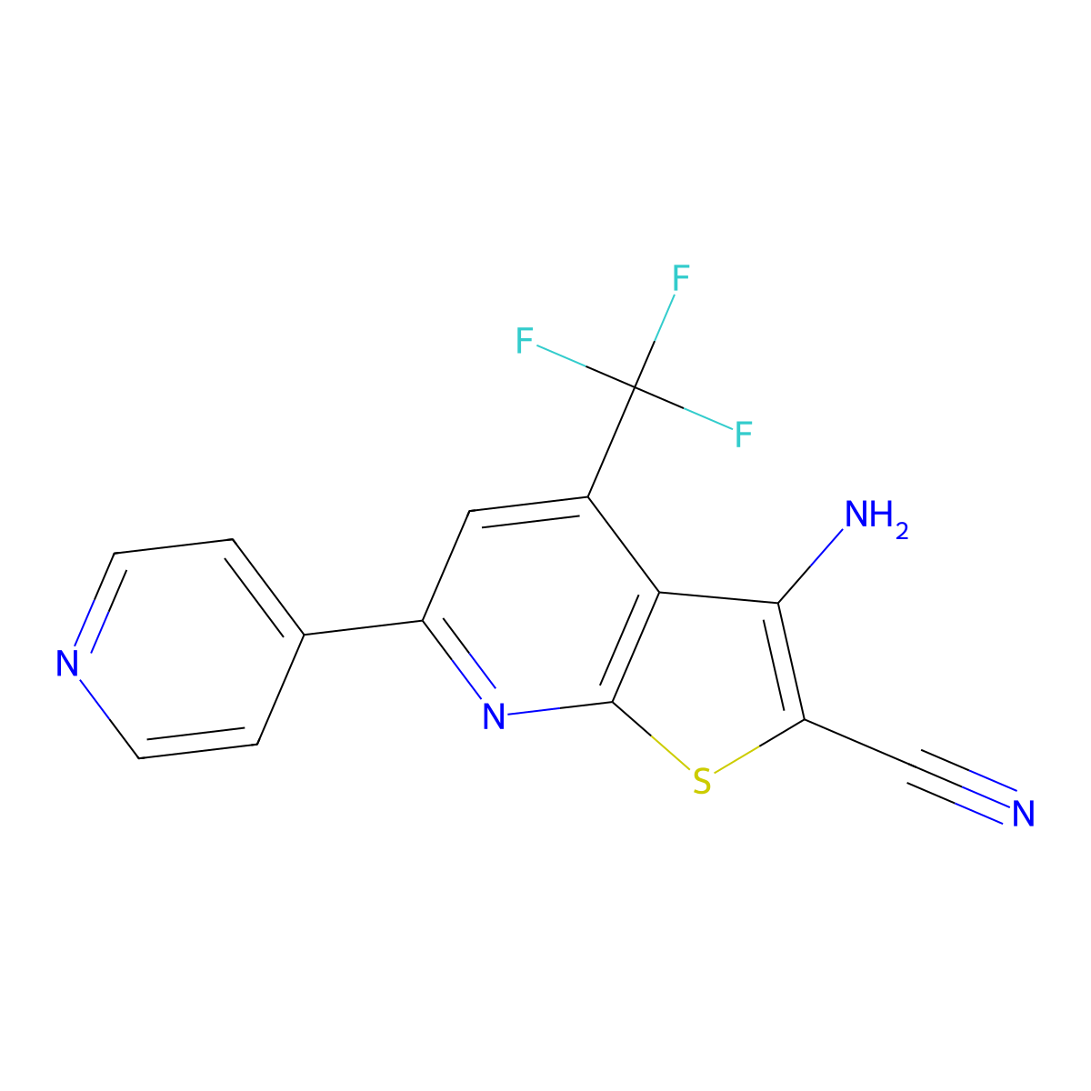 3-Amino-6-(pyridin-4-yl)-4-(trifluoromethyl)thieno[2,3-b]pyridine-2-carbonitrile molecular structure, CAS 625377-71-1