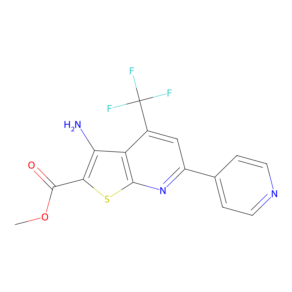 Methyl 3-amino-6-pyridin-4-yl-4-(trifluoromethyl)thieno[2,3-b]pyridine-2-carboxylate molecular structure, CAS 625377-72-2