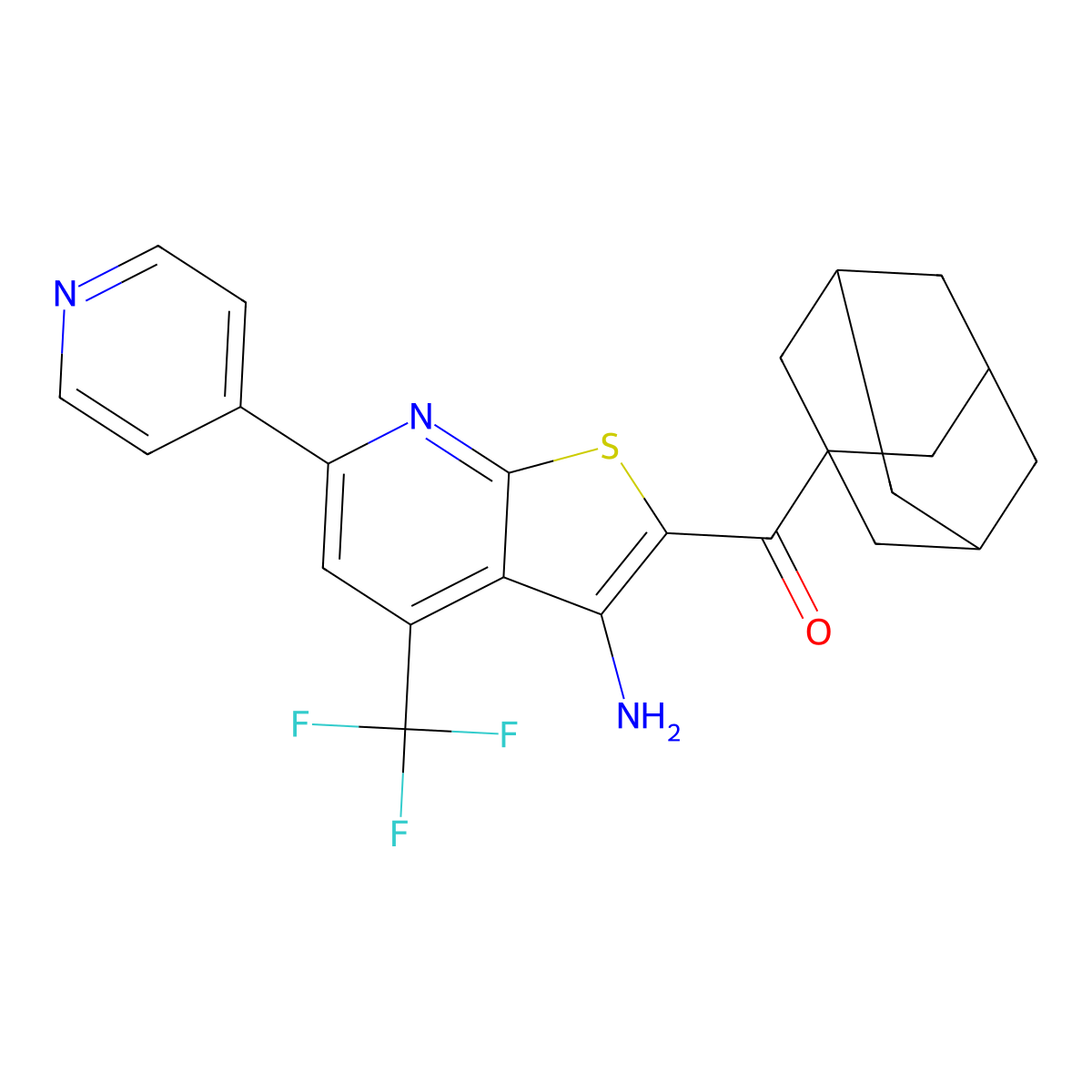 1-Adamantyl[3-amino-6-pyridin-4-yl-4-(trifluoromethyl)thieno[2,3-b]pyridin-2-yl]methanone molecular structure, CAS 625377-73-3