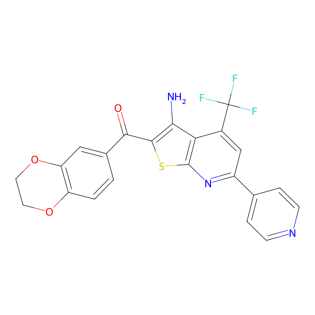 [3-Amino-6-(4-pyridinyl)-4-(trifluoromethyl)thieno[2,3-b]pyridin-2-yl](2,3-dihydro-1,4-benzodioxin-6-yl)methanone molecular structure, CAS 625377-74-4