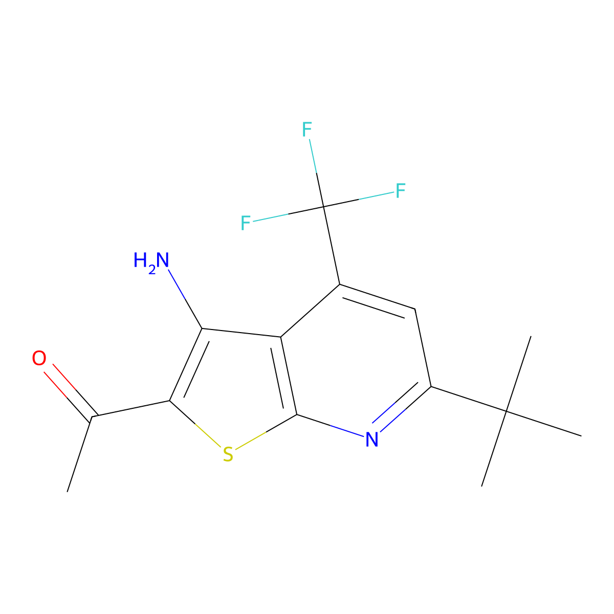 1-[3-Amino-6-tert-butyl-4-(trifluoromethyl)thieno[2,3-b]pyridin-2-yl]ethanone molecular structure, CAS 625377-85-7