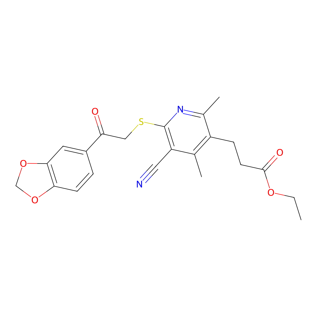 Ethyl 3-(6-{[2-(1,3-benzodioxol-5-yl)-2-oxoethyl]sulfanyl}-5-cyano-2,4-dimethylpyridin-3-yl)propanoate molecular structure, CAS 625377-88-0