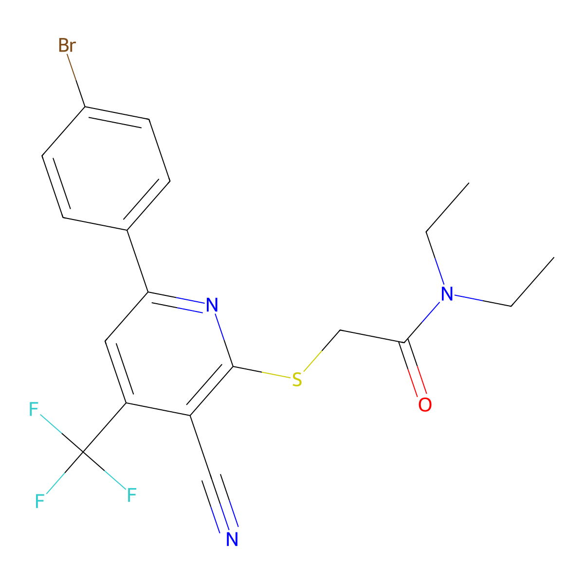 2-{[6-(4-bromophenyl)-3-cyano-4-(trifluoromethyl)-2-pyridinyl]sulfanyl}-N,N-diethylacetamide molecular structure, CAS 625377-91-5