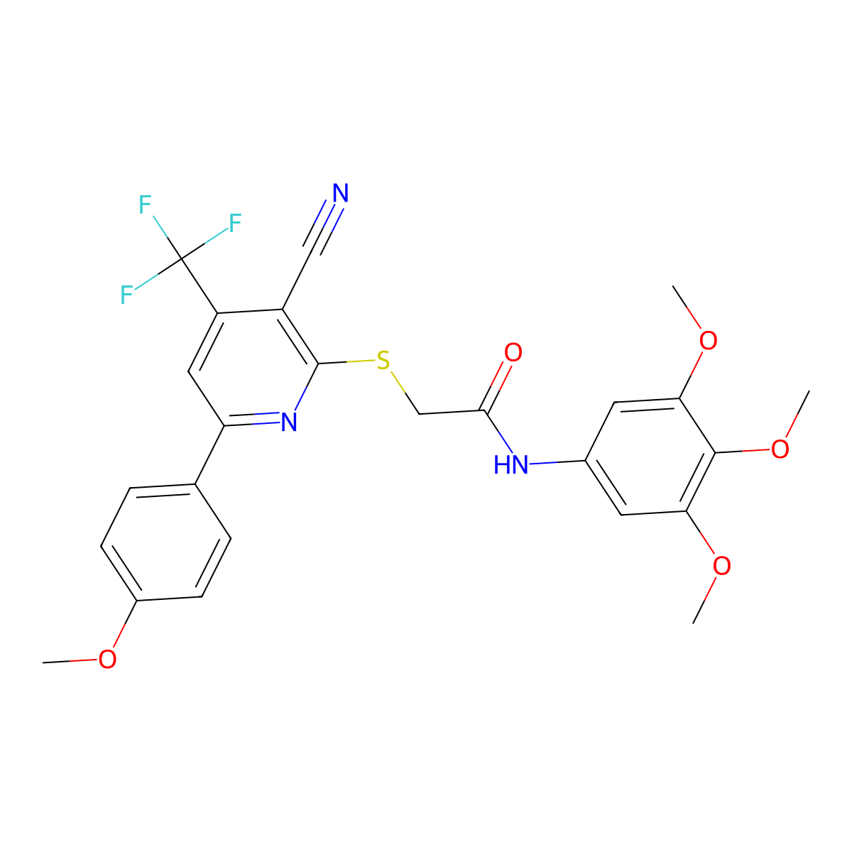 2-[3-cyano-6-(4-methoxyphenyl)-4-(trifluoromethyl)pyridin-2-yl]sulfanyl-N-(3,4,5-trimethoxyphenyl)acetamide molecular structure, CAS 625377-98-2