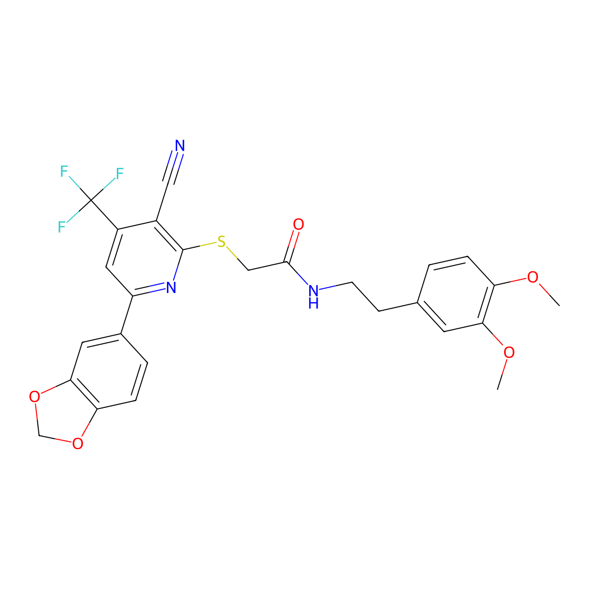 2-{[6-(1,3-benzodioxol-5-yl)-3-cyano-4-(trifluoromethyl)-2-pyridinyl]sulfanyl}-N-(3,4-dimethoxyphenethyl)acetamide molecular structure, CAS 625378-06-5