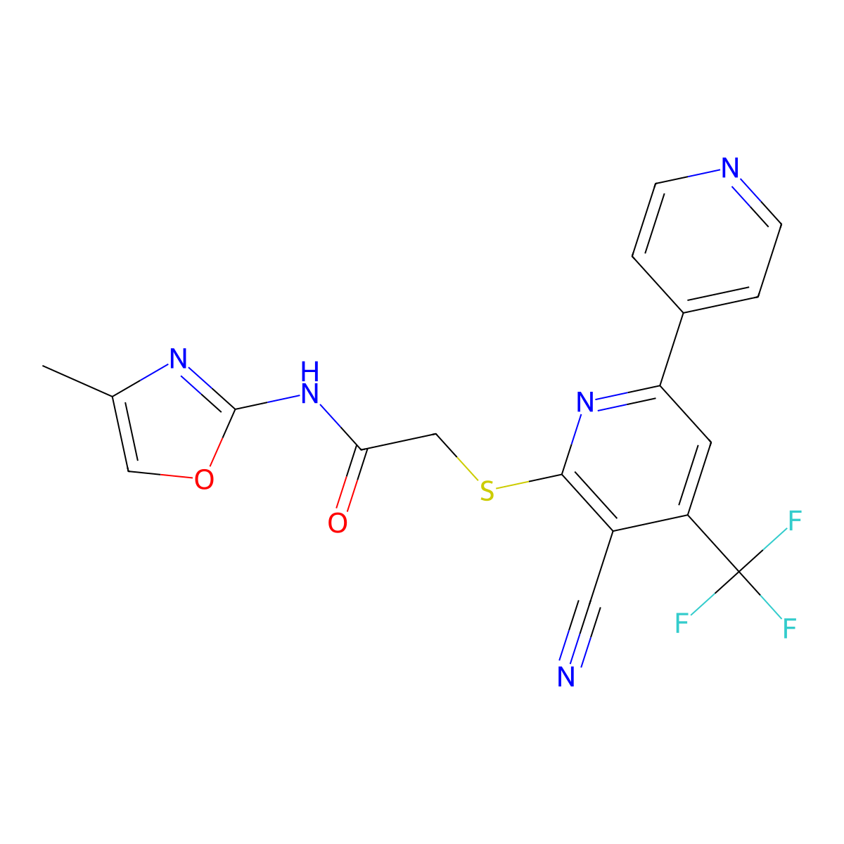 2-[3-cyano-6-pyridin-4-yl-4-(trifluoromethyl)pyridin-2-yl]sulfanyl-N-(4-methyl-1,3-oxazol-2-yl)acetamide molecular structure, CAS 625378-11-2